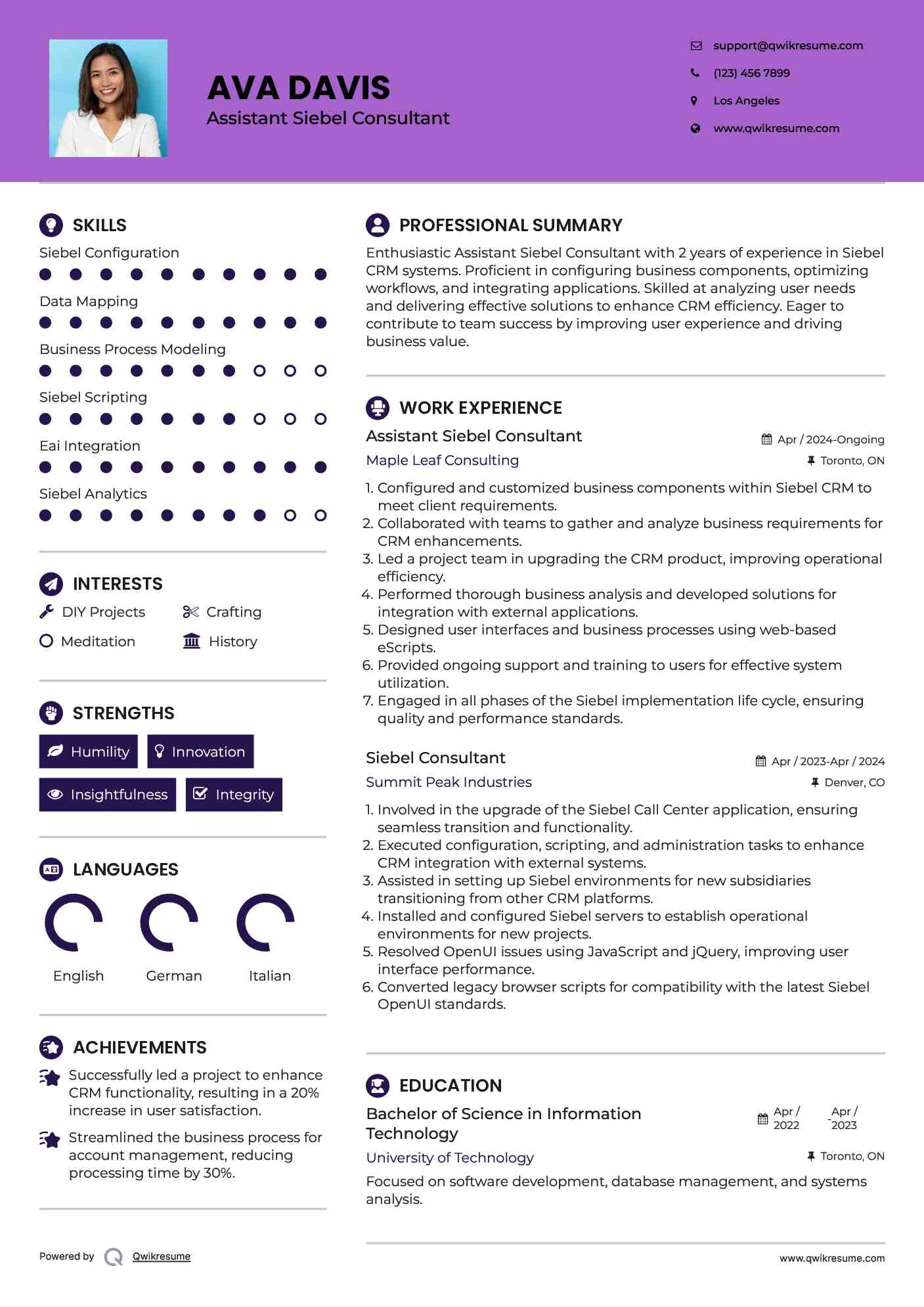 Assistant Siebel Consultant  Resume Format