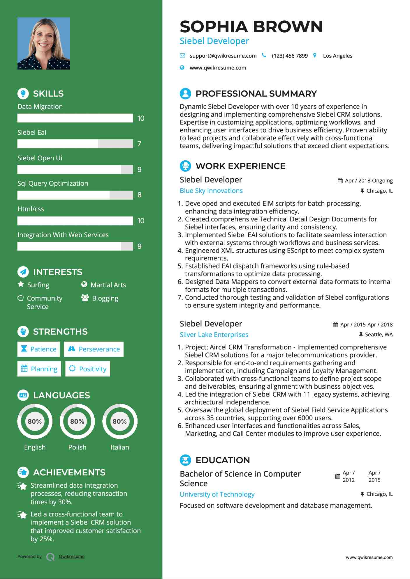 Siebel Developer Resume Template