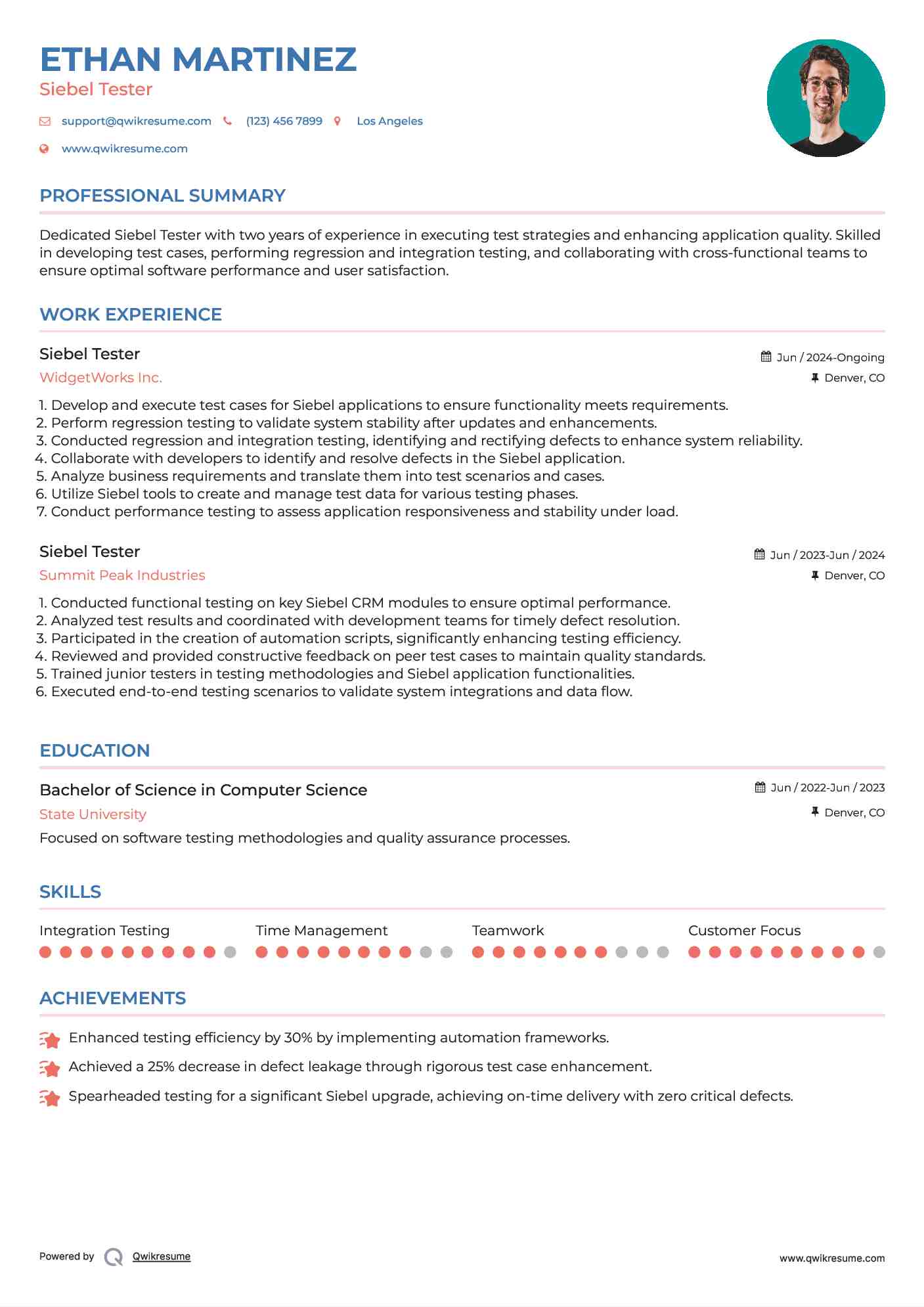 Siebel Tester Resume Template
