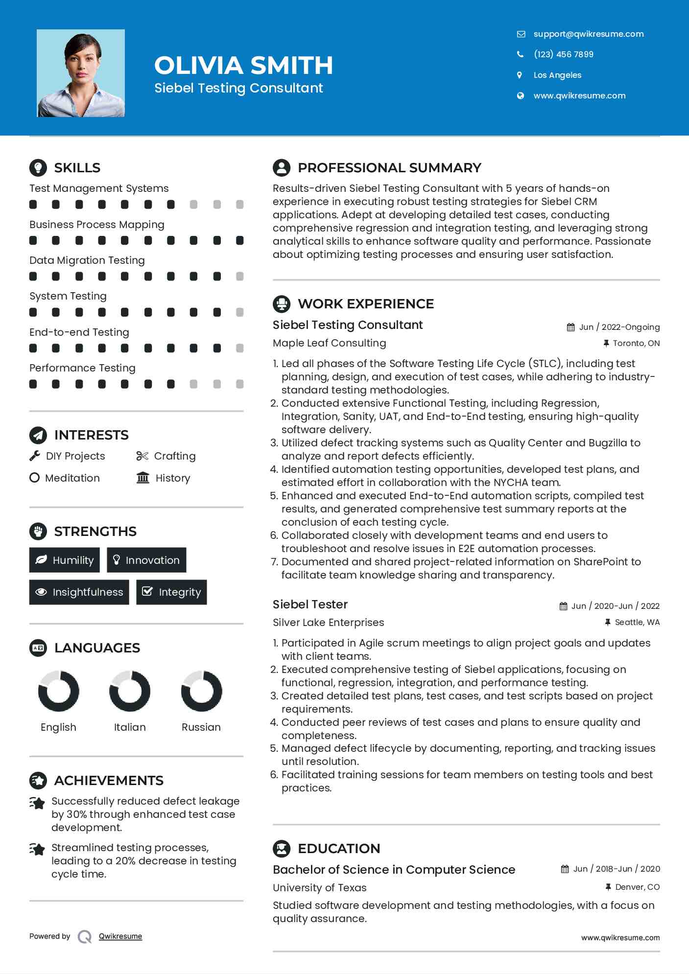 Siebel Testing Consultant Resume Sample