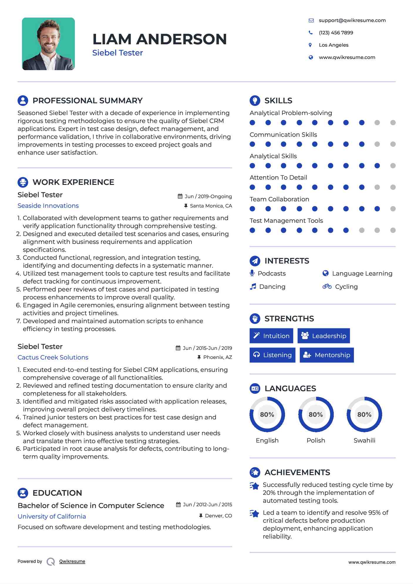 Siebel Tester Resume Example