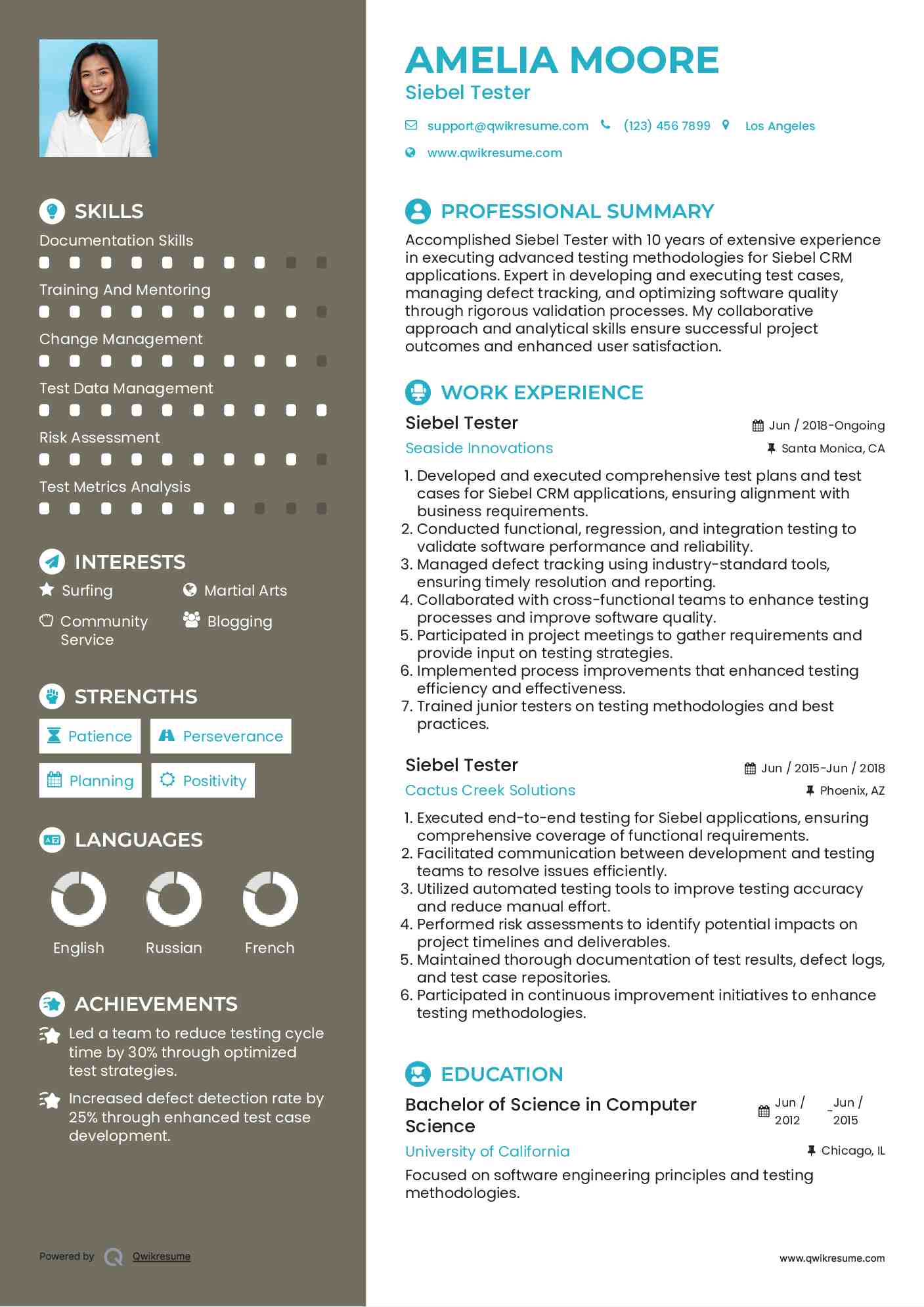 Siebel Tester Resume Example