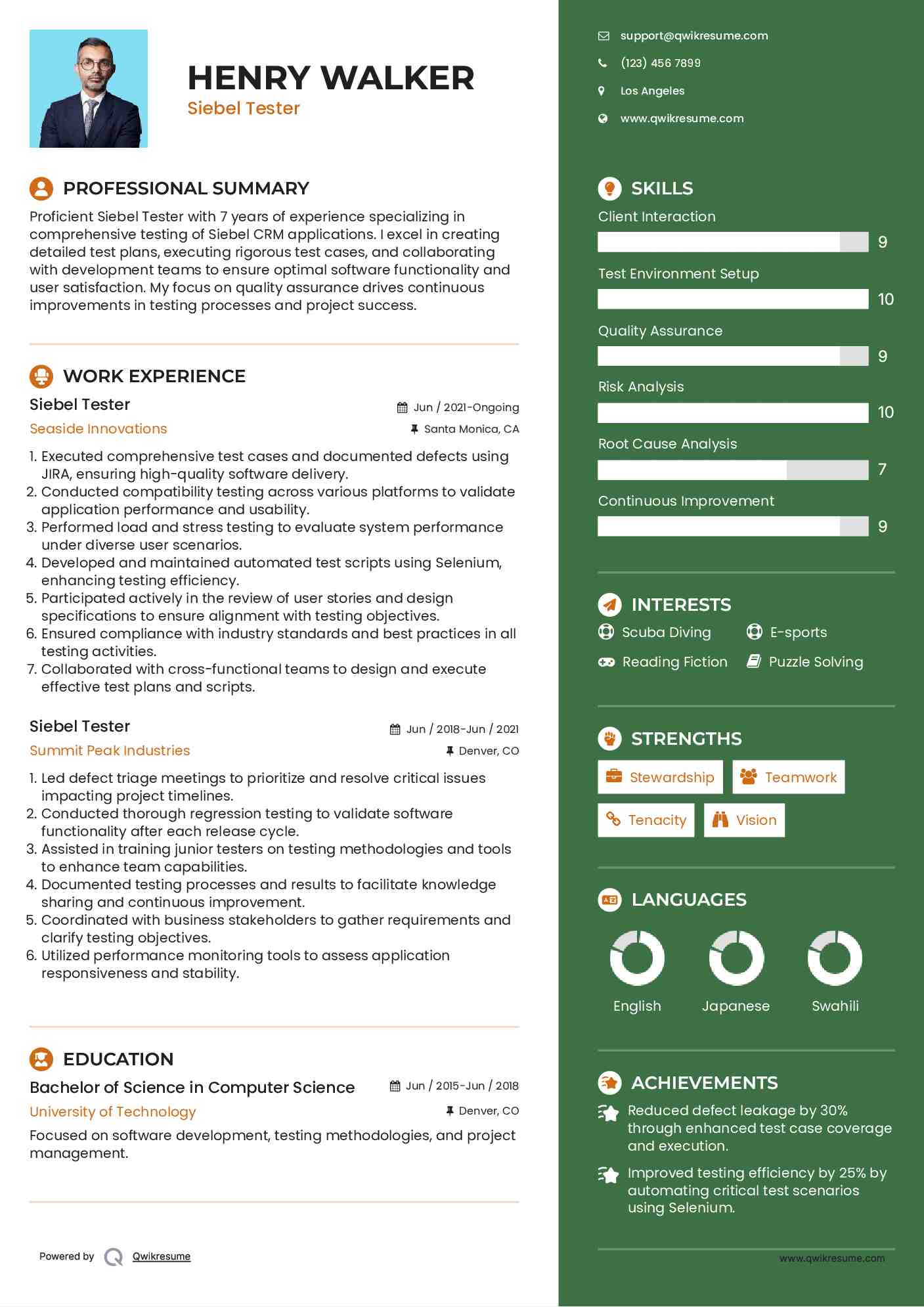Siebel Tester Resume Model