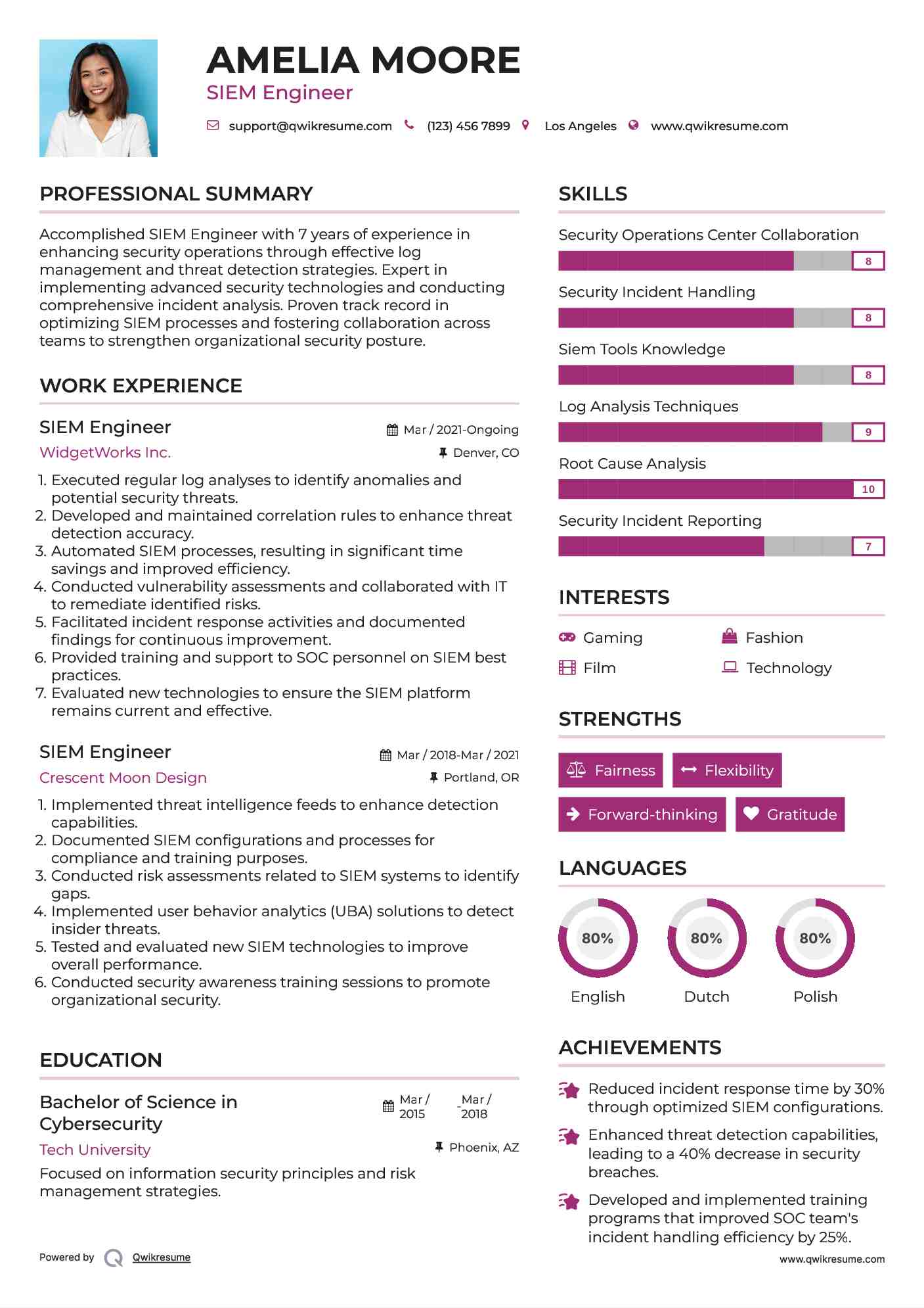 SIEM Engineer Resume Example