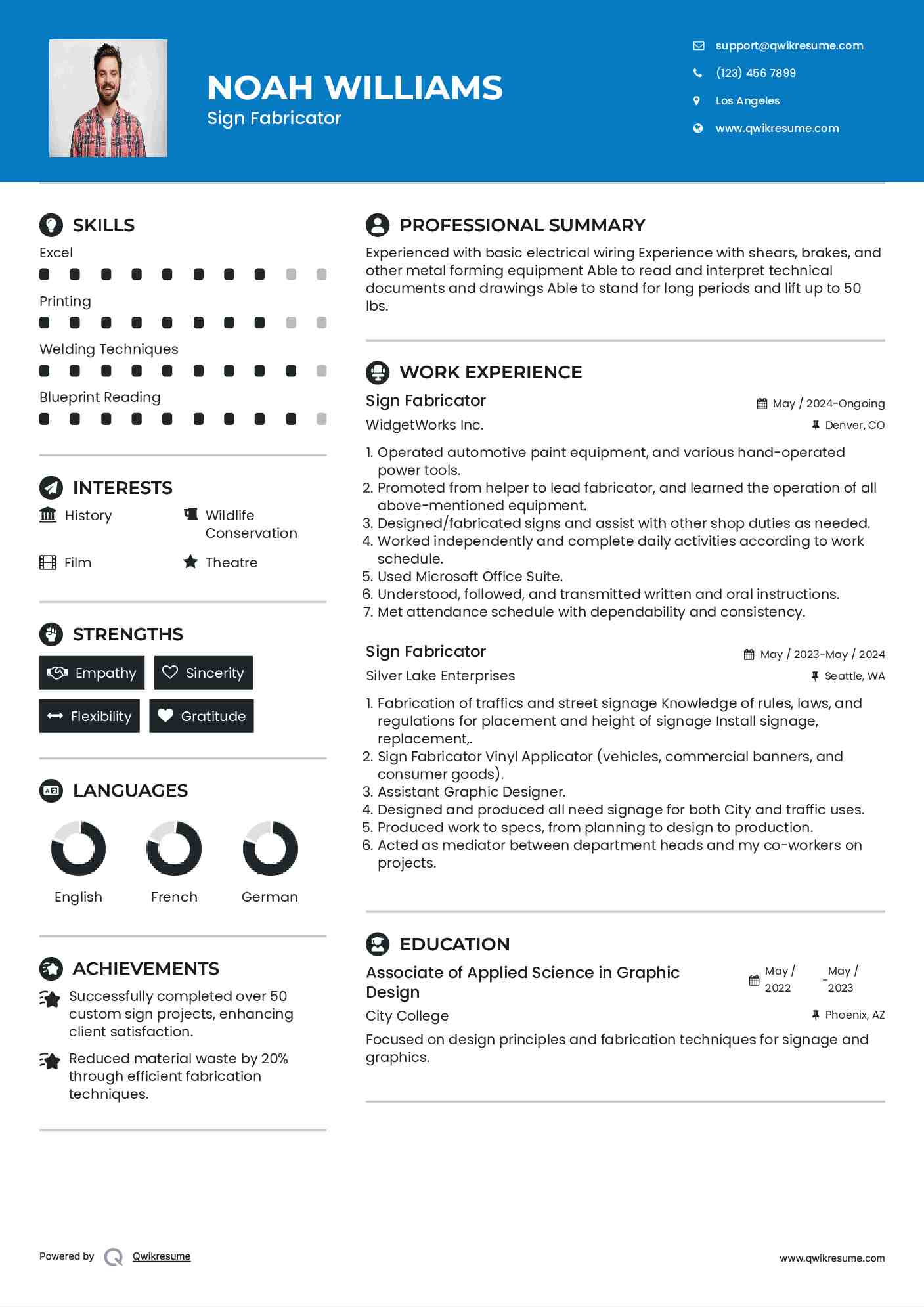 Sign Fabricator Resume Model