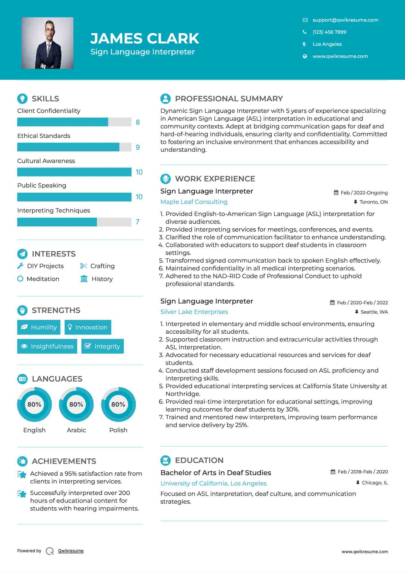 Sign Language Interpreter Resume Samples QwikResume