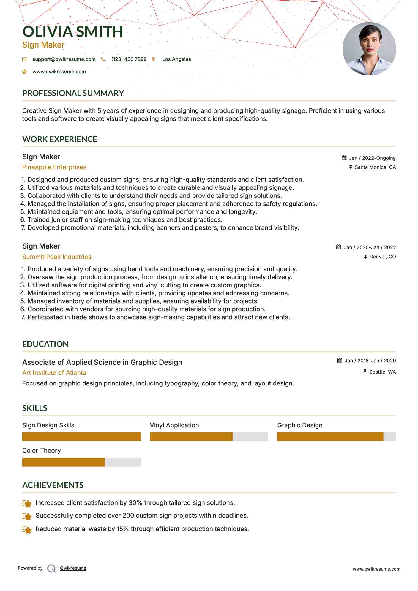 Sign Maker Resume Sample