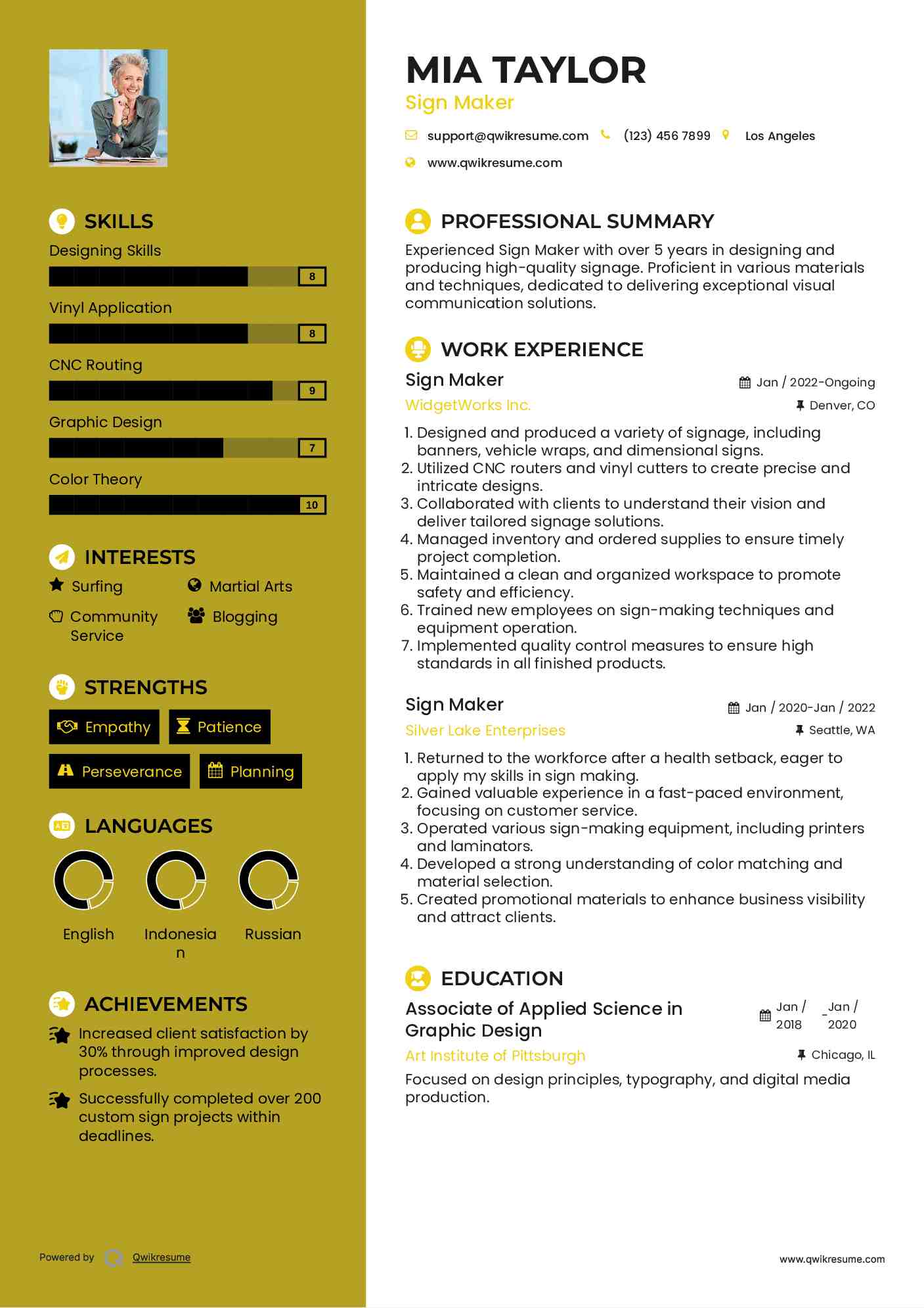 Sign Maker Resume Sample