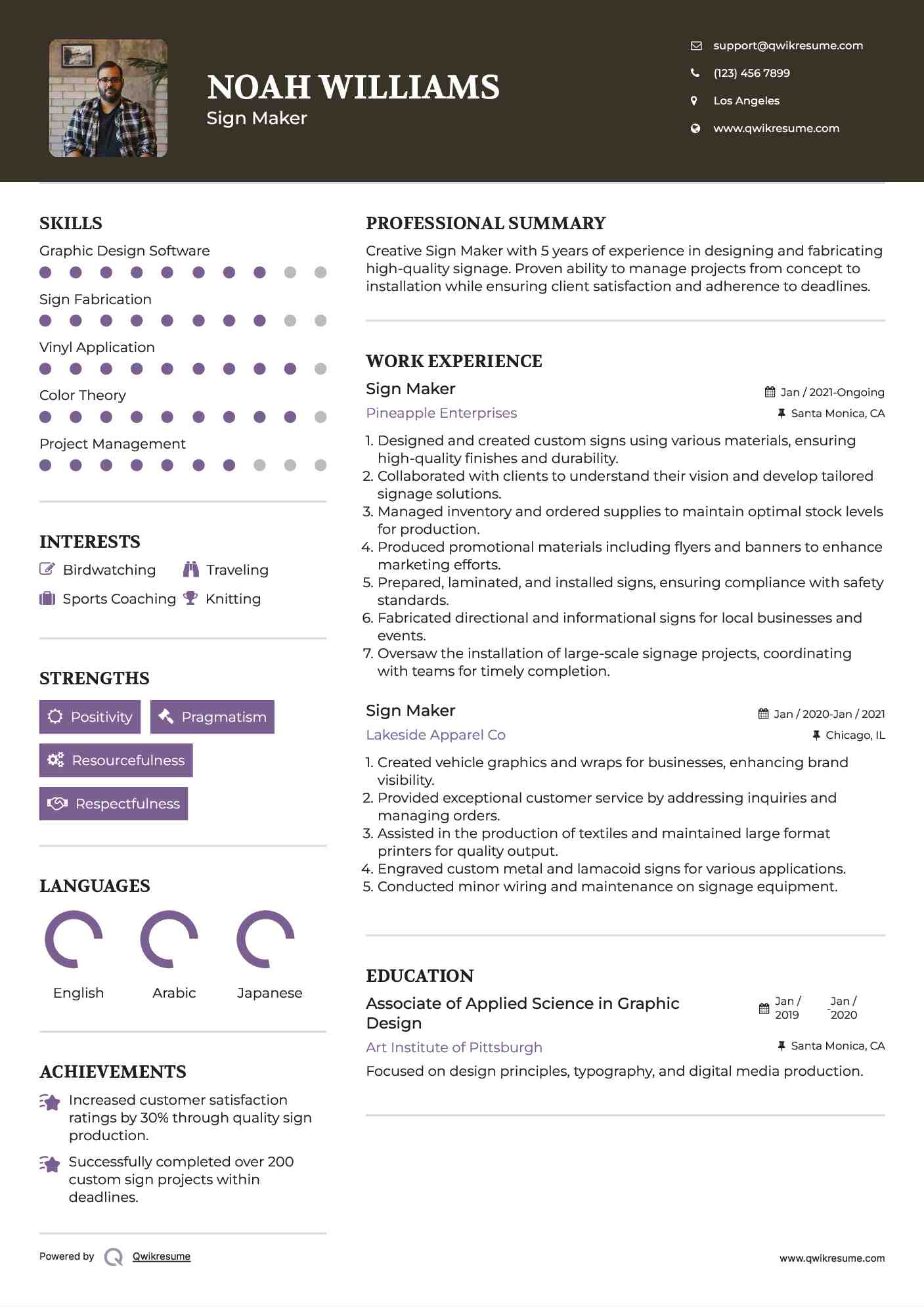 Sign Maker Resume Example