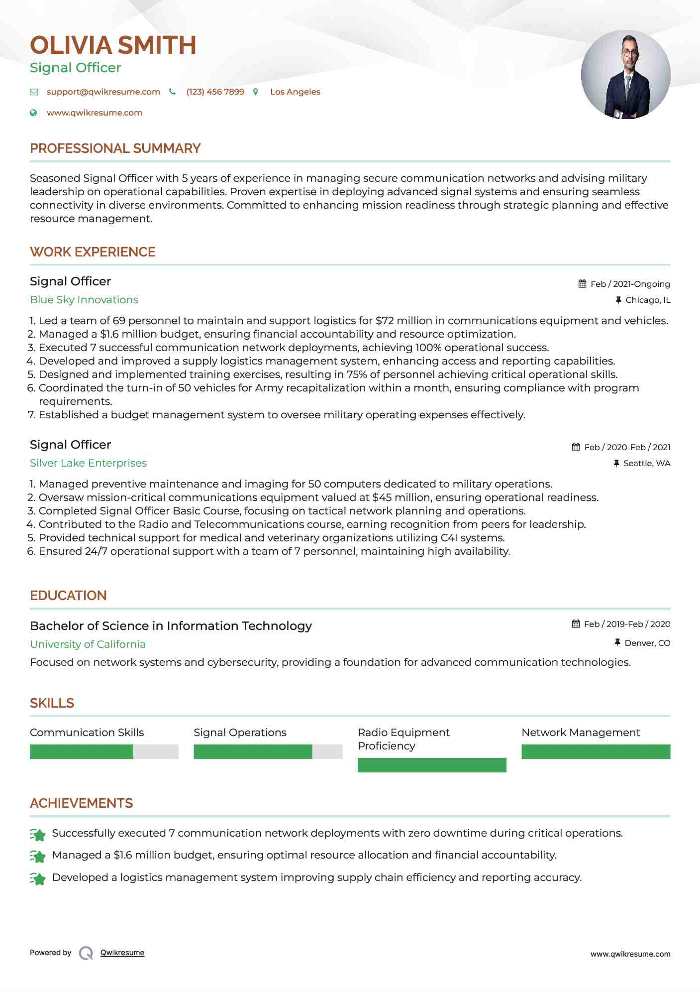 Signal Officer Resume Template