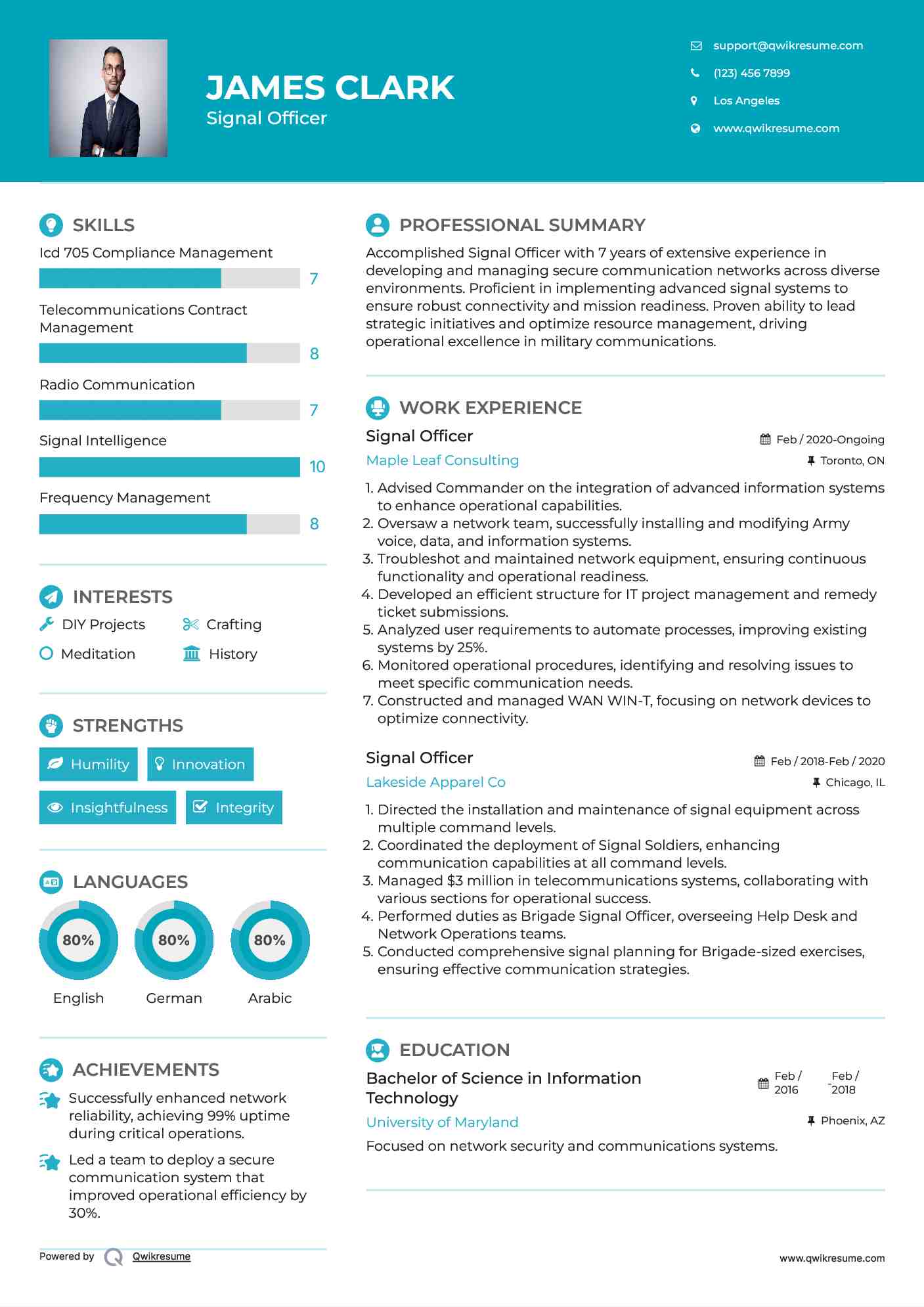 Signal Officer Resume Model