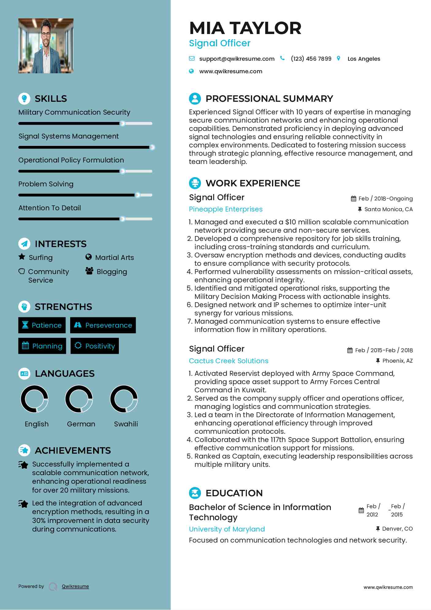 Signal Officer Resume Model