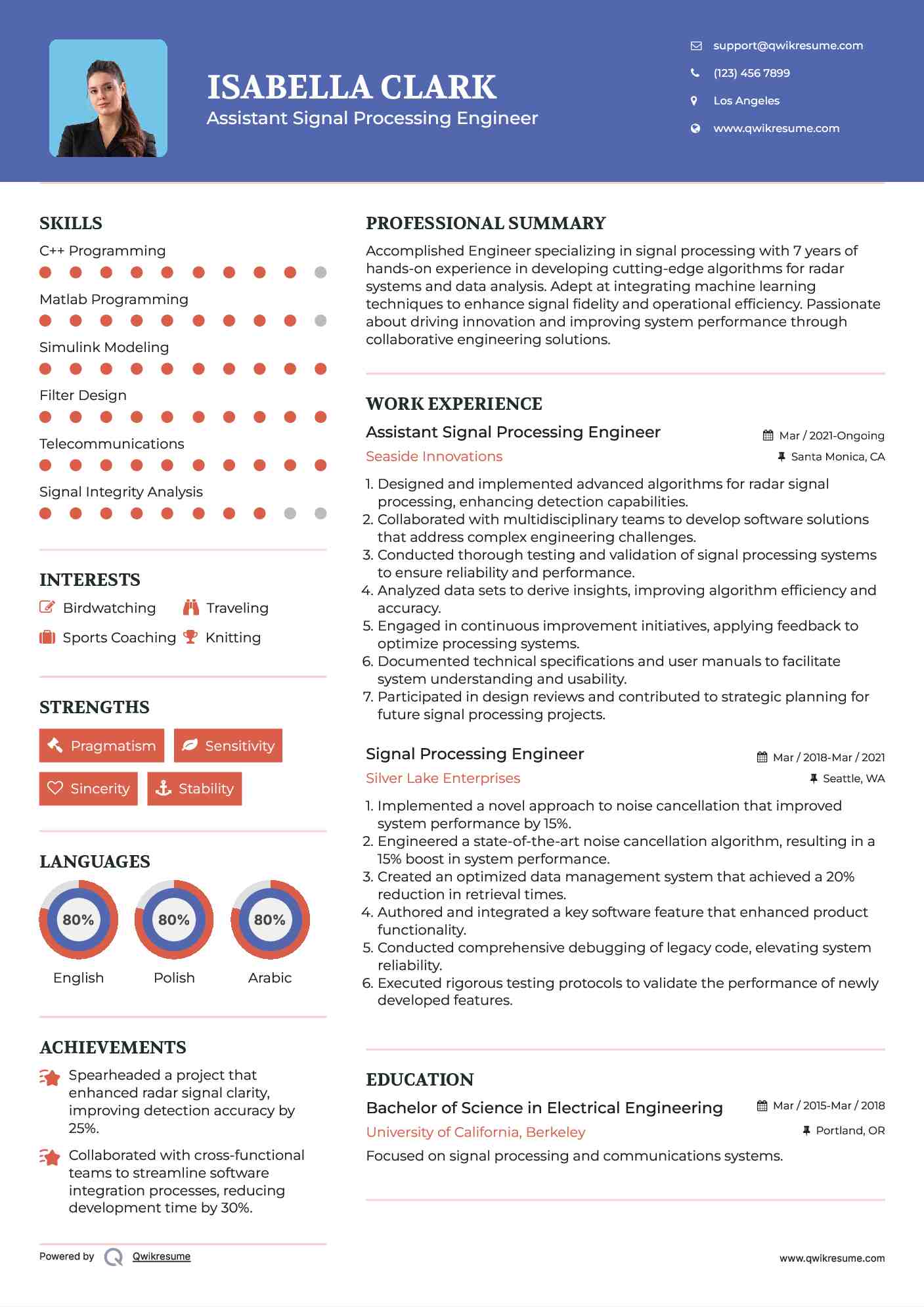 Assistant Signal Processing Engineer Resume Format