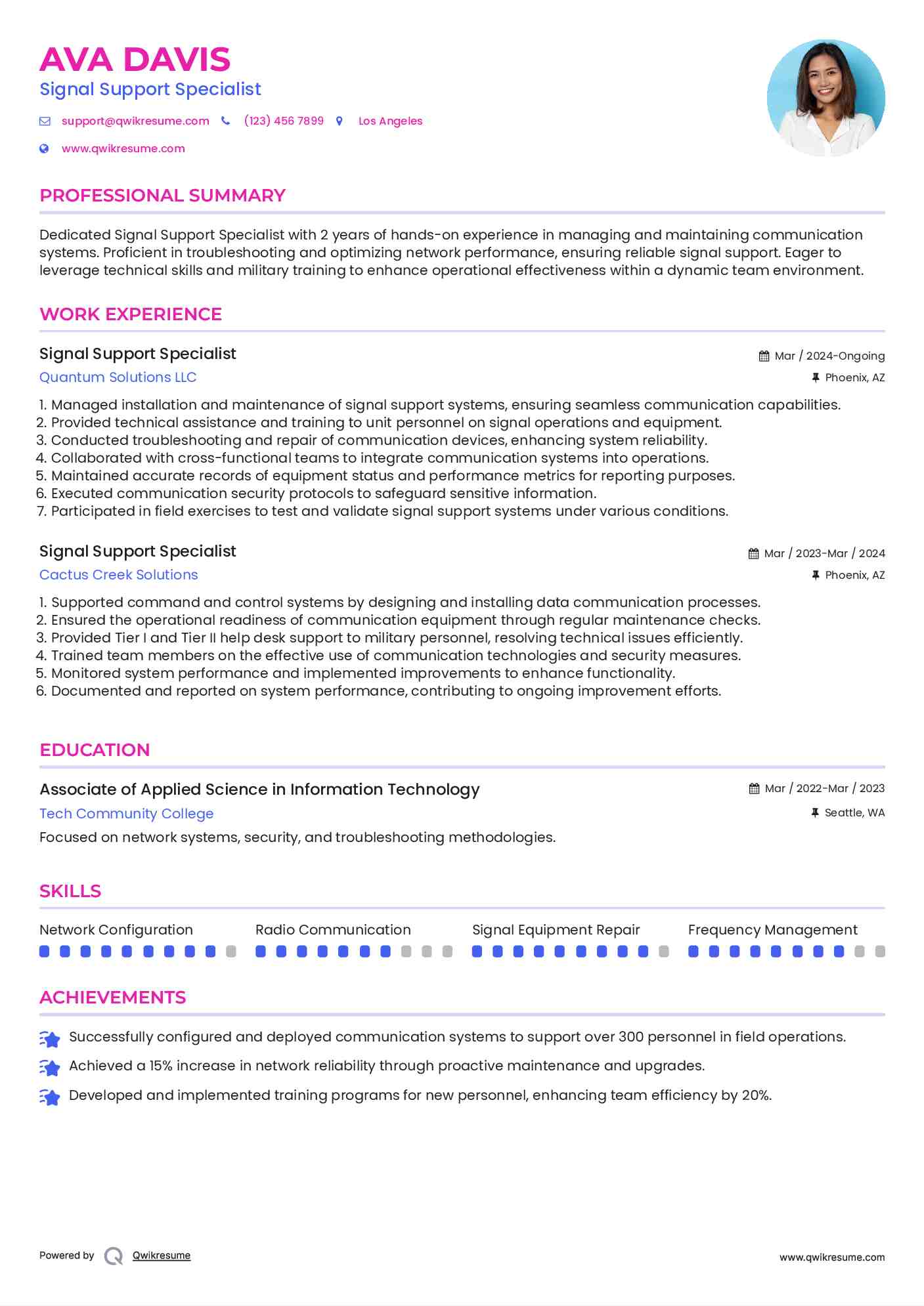Signal Support Specialist Resume Model