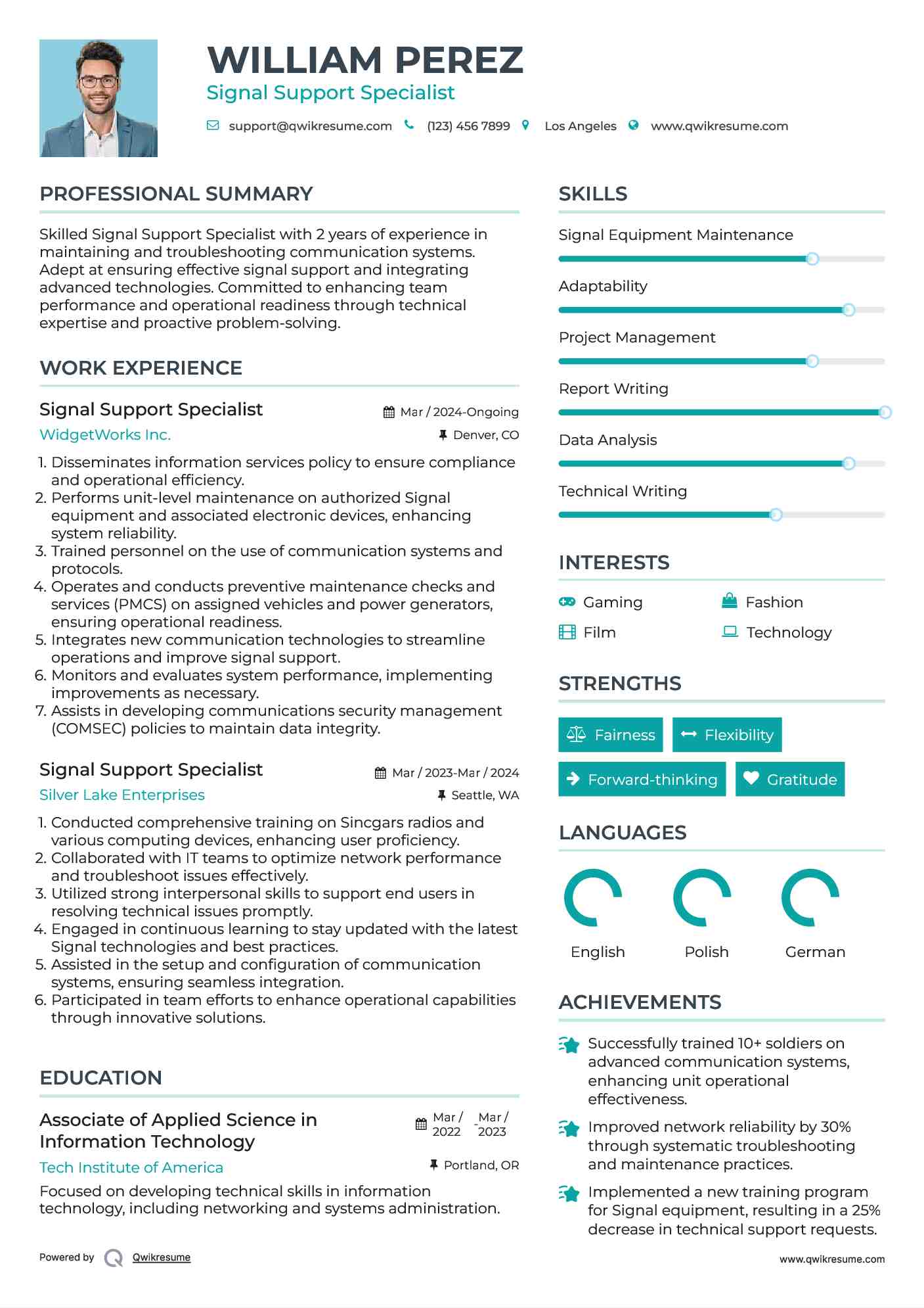 Signal Support Specialist Resume Format