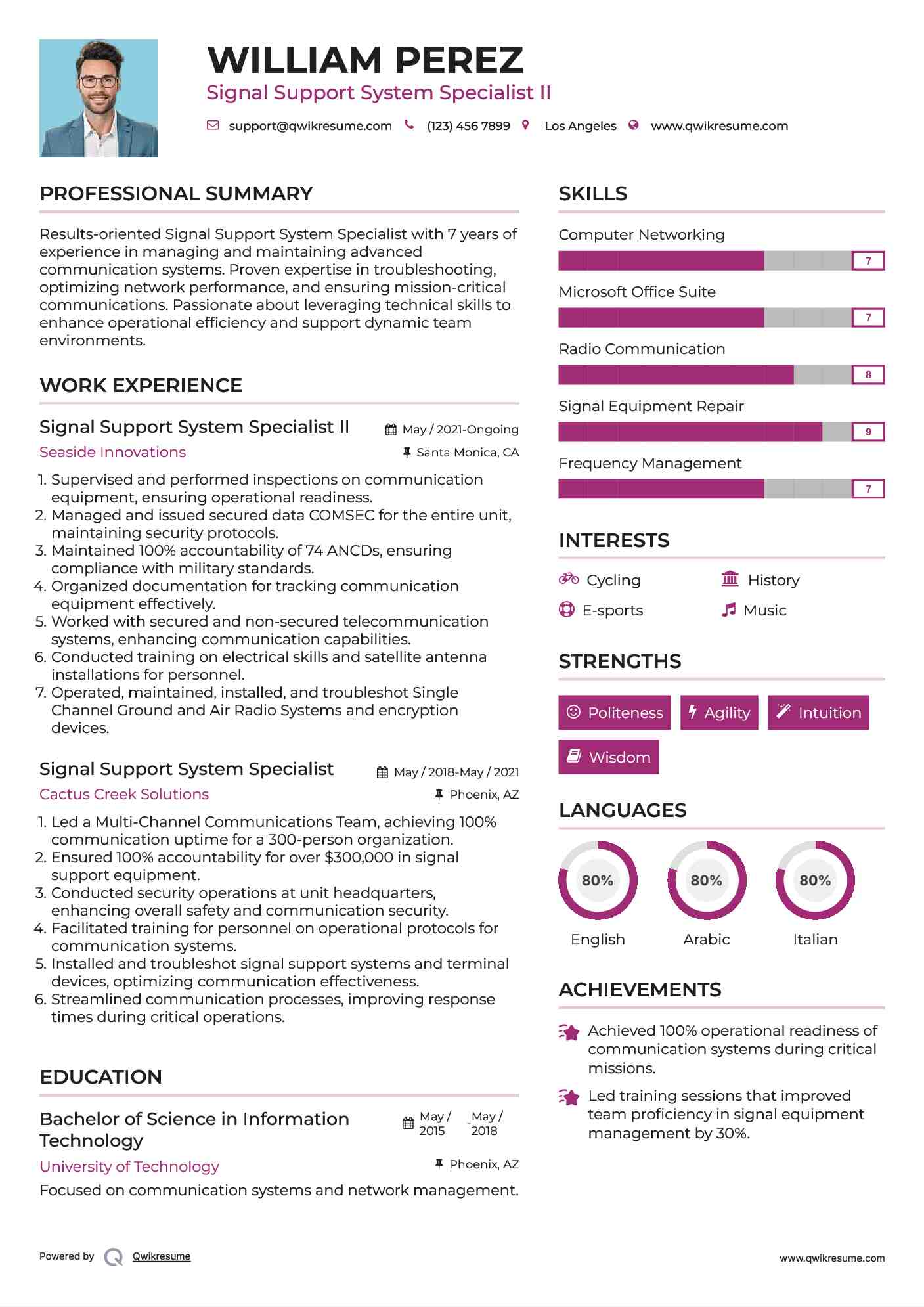 Signal Support System Specialist II Resume Template