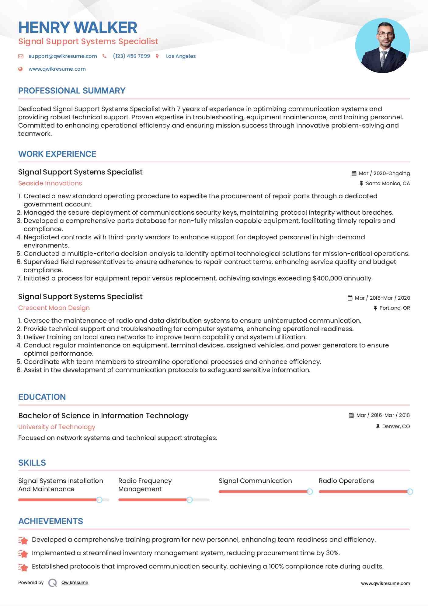 Signal Support Systems Specialist Resume Template
