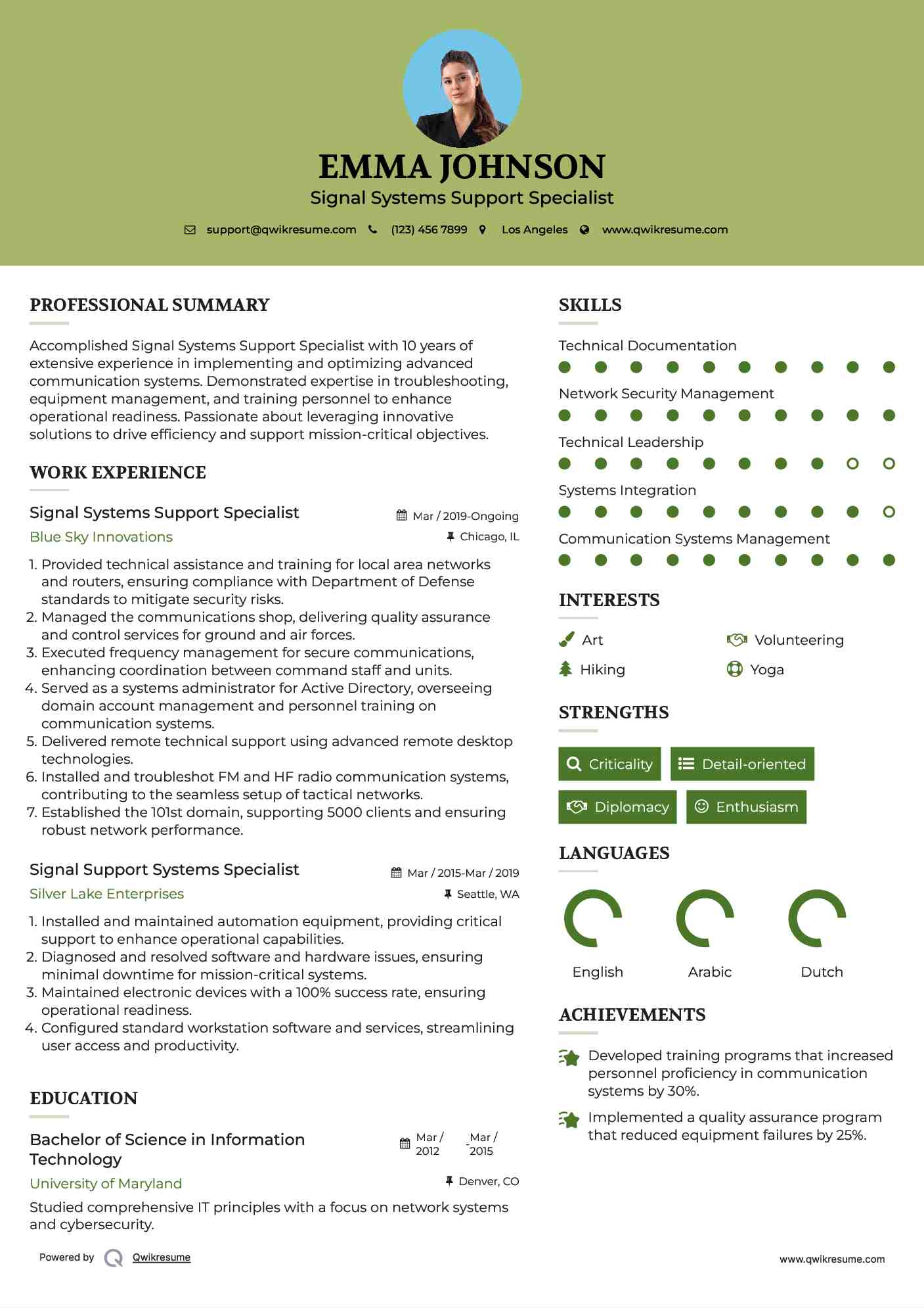 Signal Systems Support Specialist Resume Model