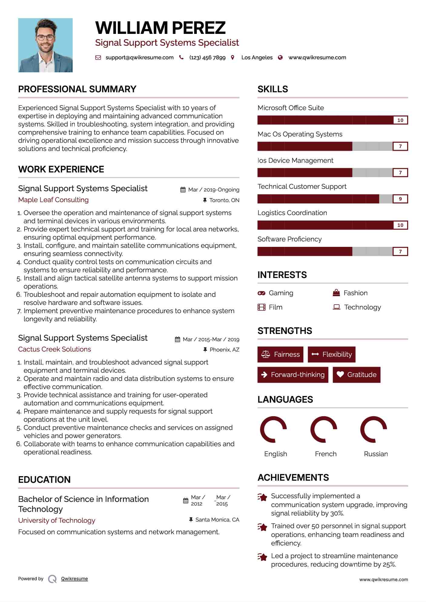 Signal Support Systems Specialist Resume Template