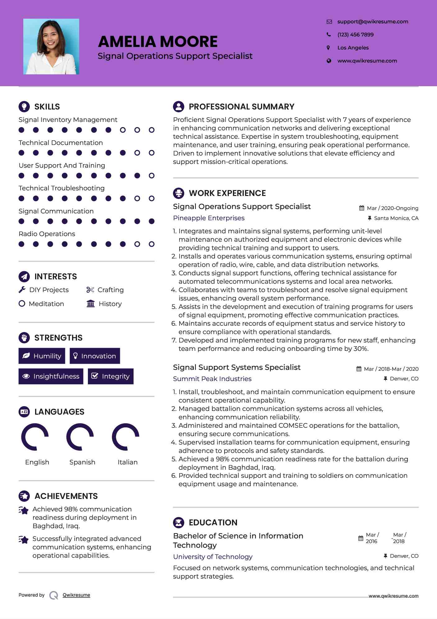 Signal Operations Support Specialist Resume Format