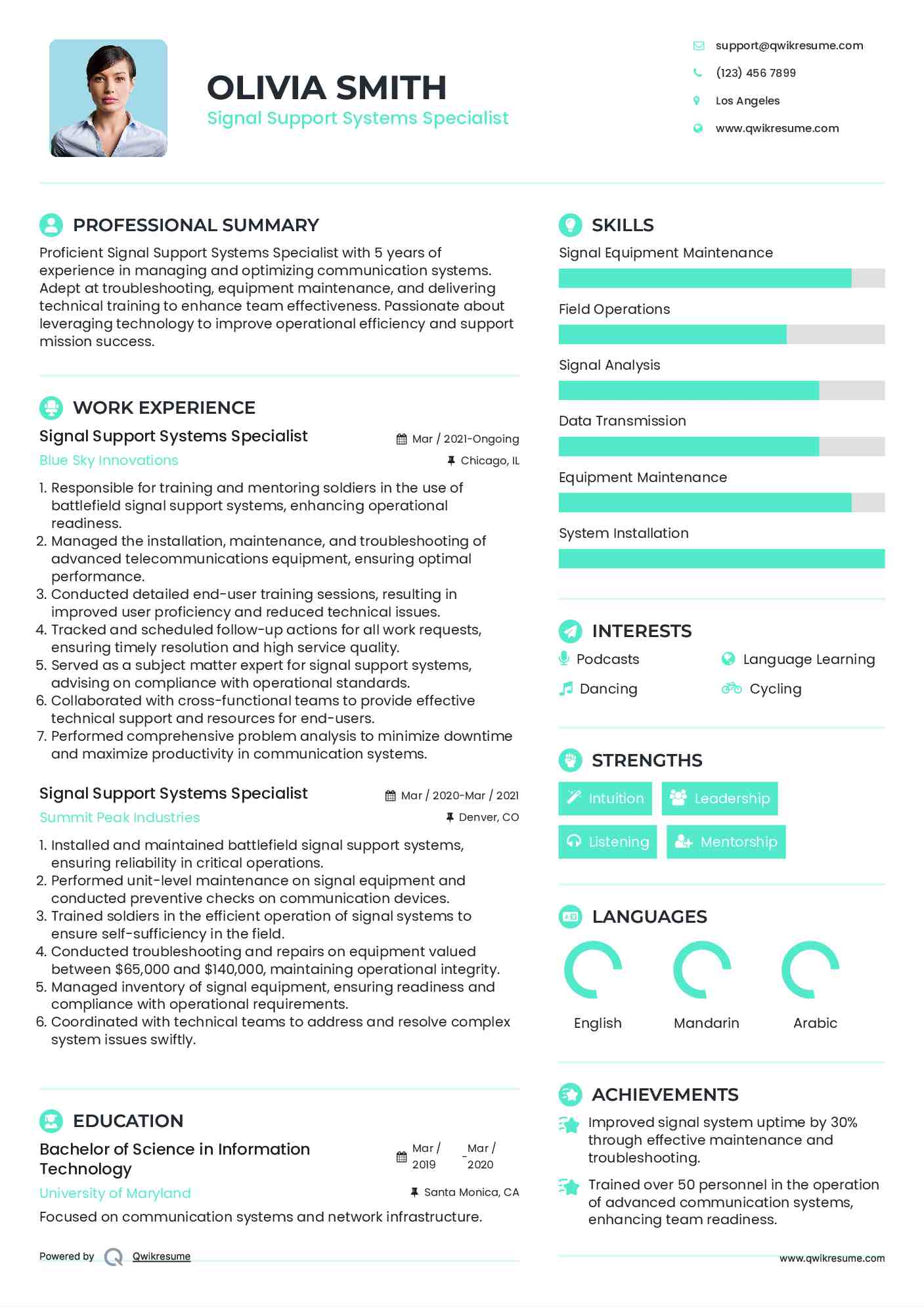 Signal Support Systems Specialist Resume Format