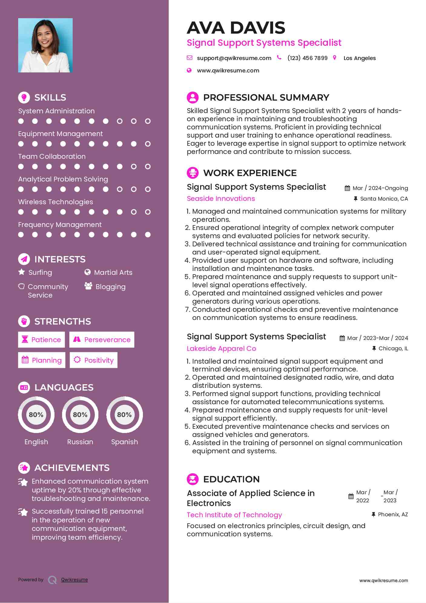 Signal Support Systems Specialist Resume Model