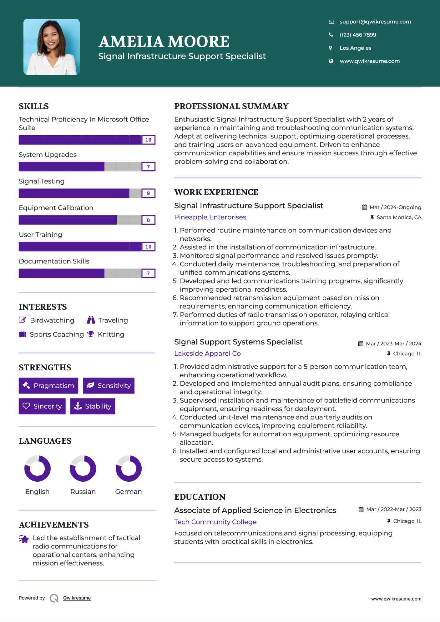 Signal Infrastructure Support Specialist Resume Template