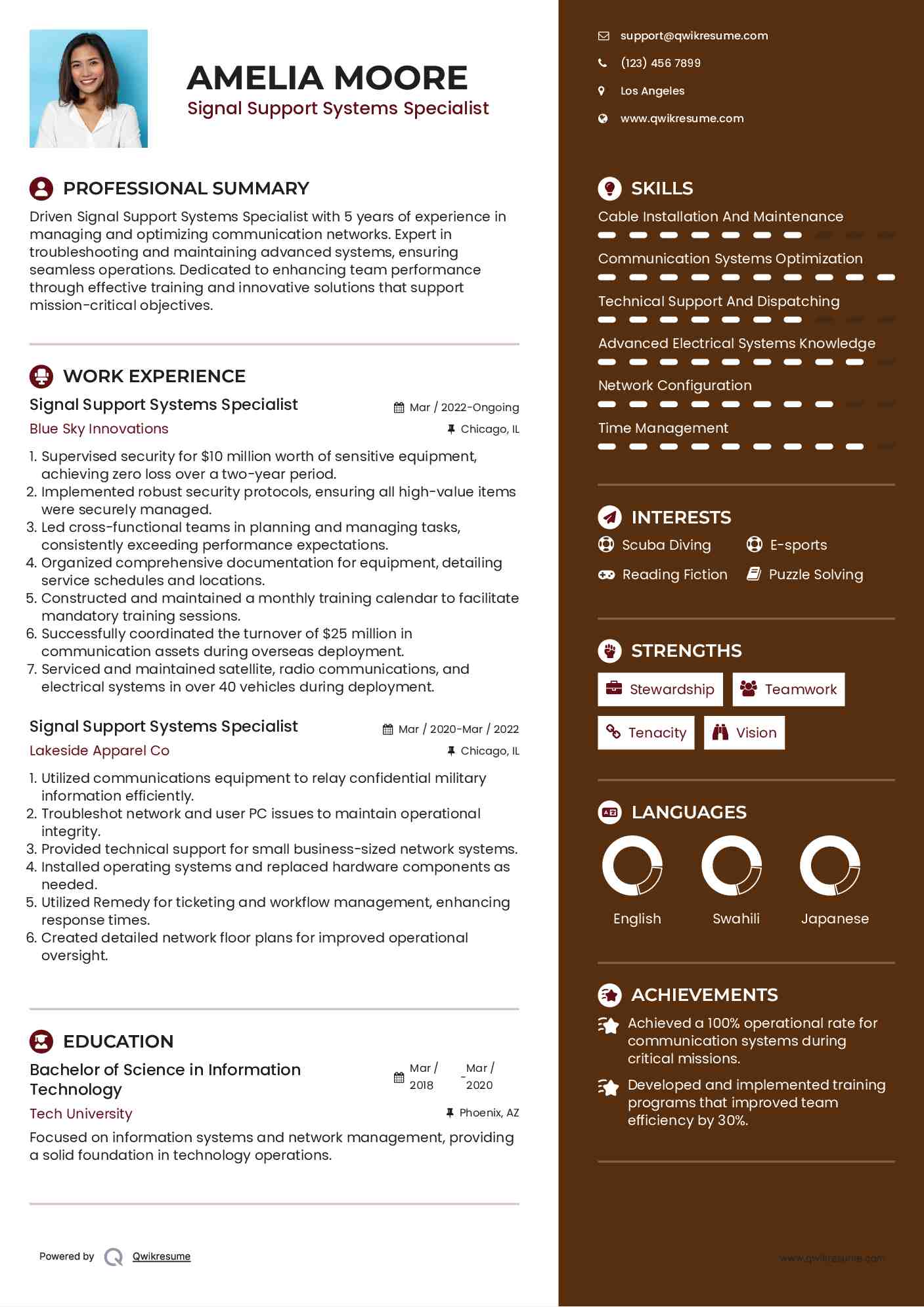Signal Support Systems Specialist Resume Sample