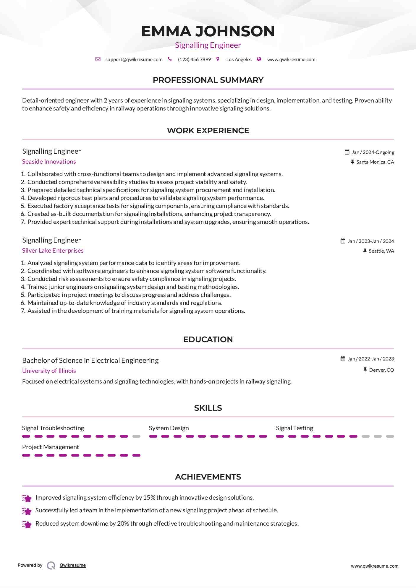Signalling Engineer Resume Template