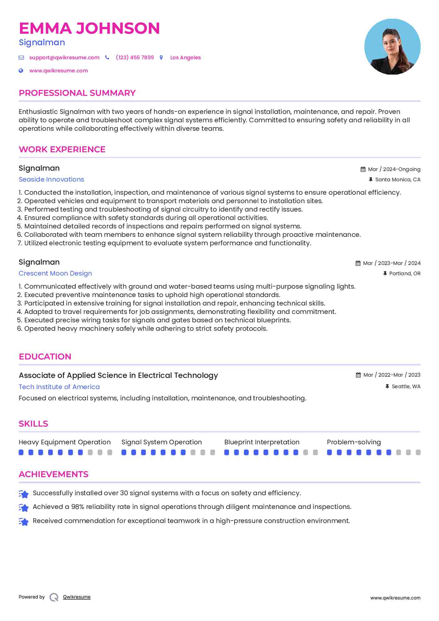 Signalman Resume Template