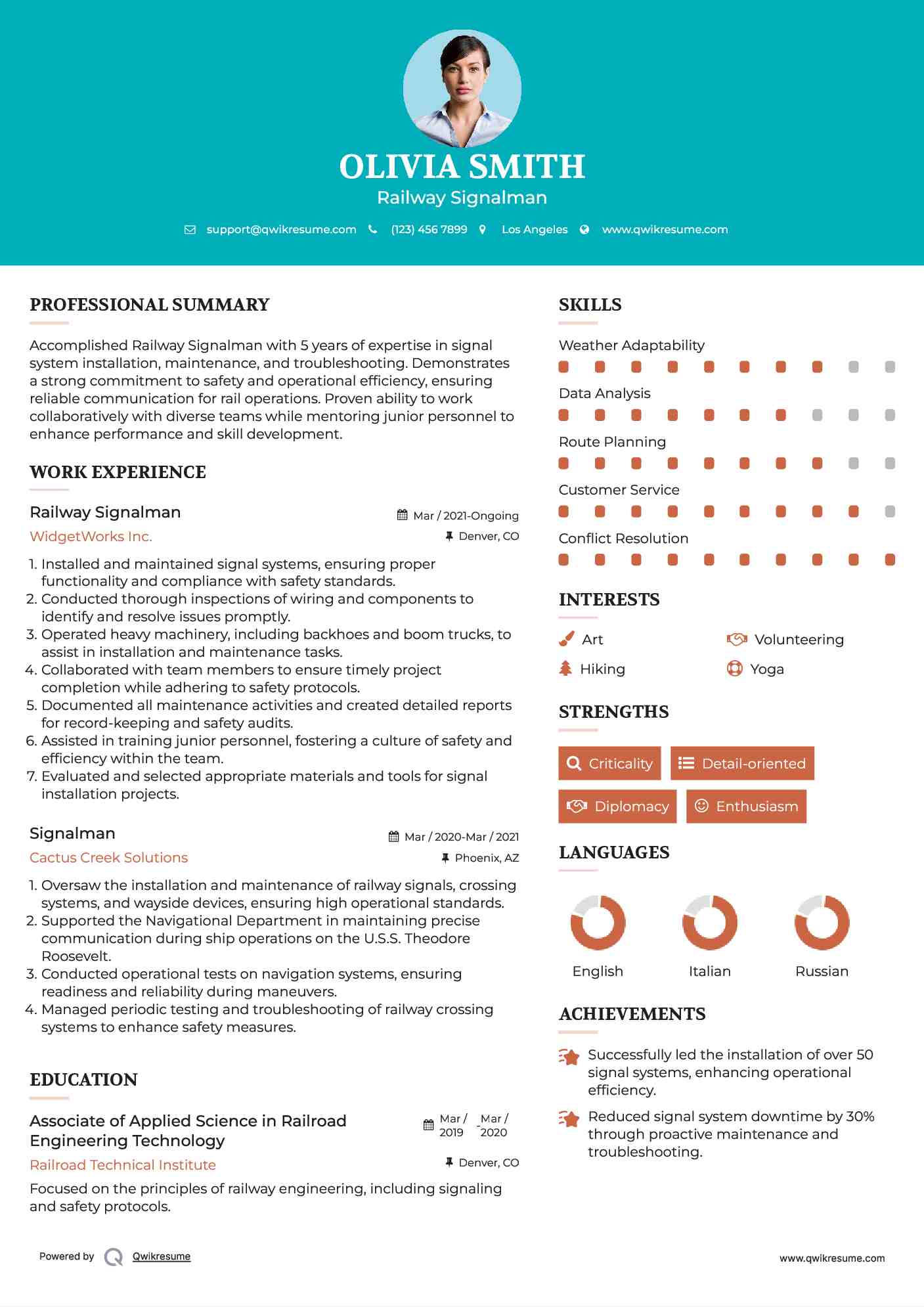 Railway Signalman Resume Template