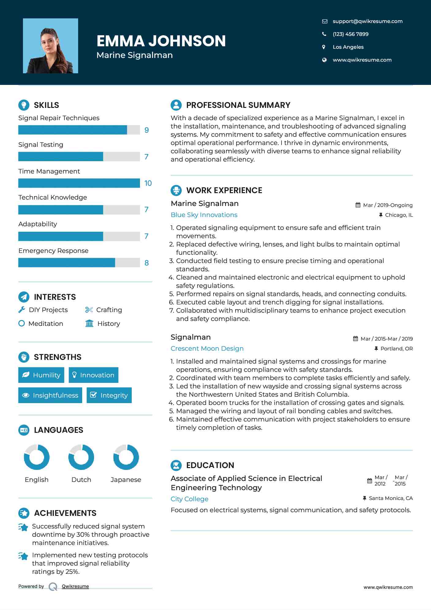 Marine Signalman Resume Example