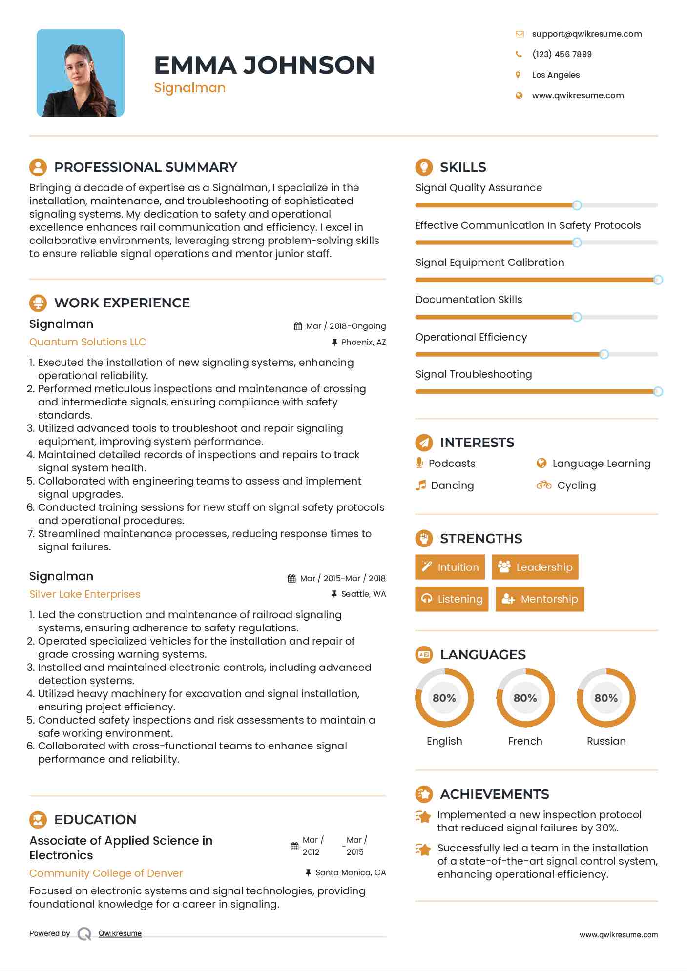 Signalman Resume Sample