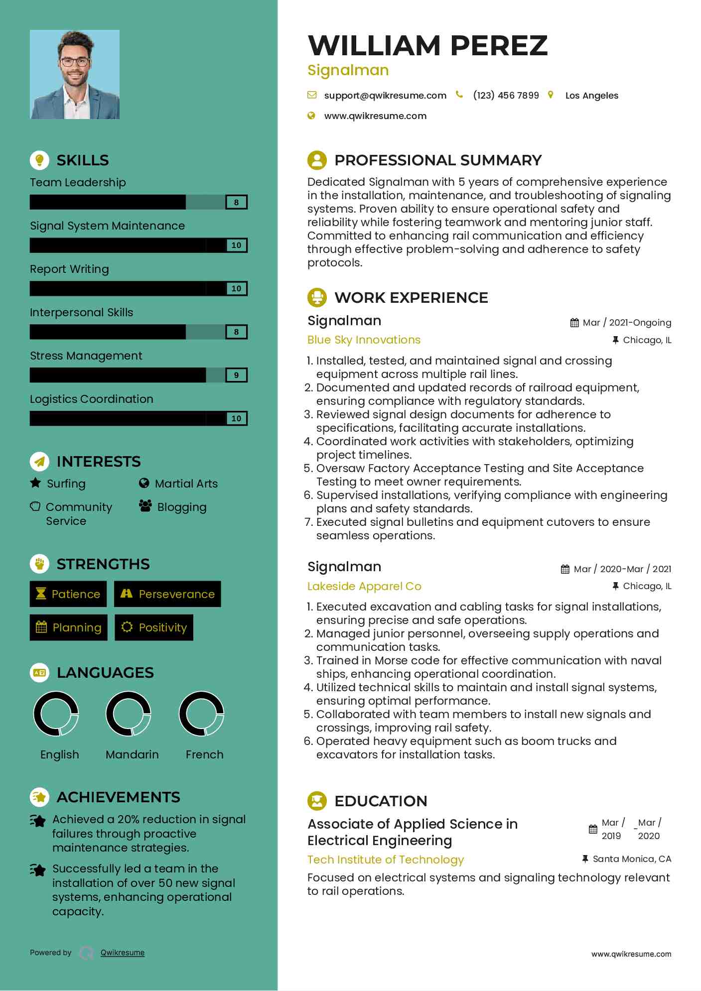 Signalman Resume Sample