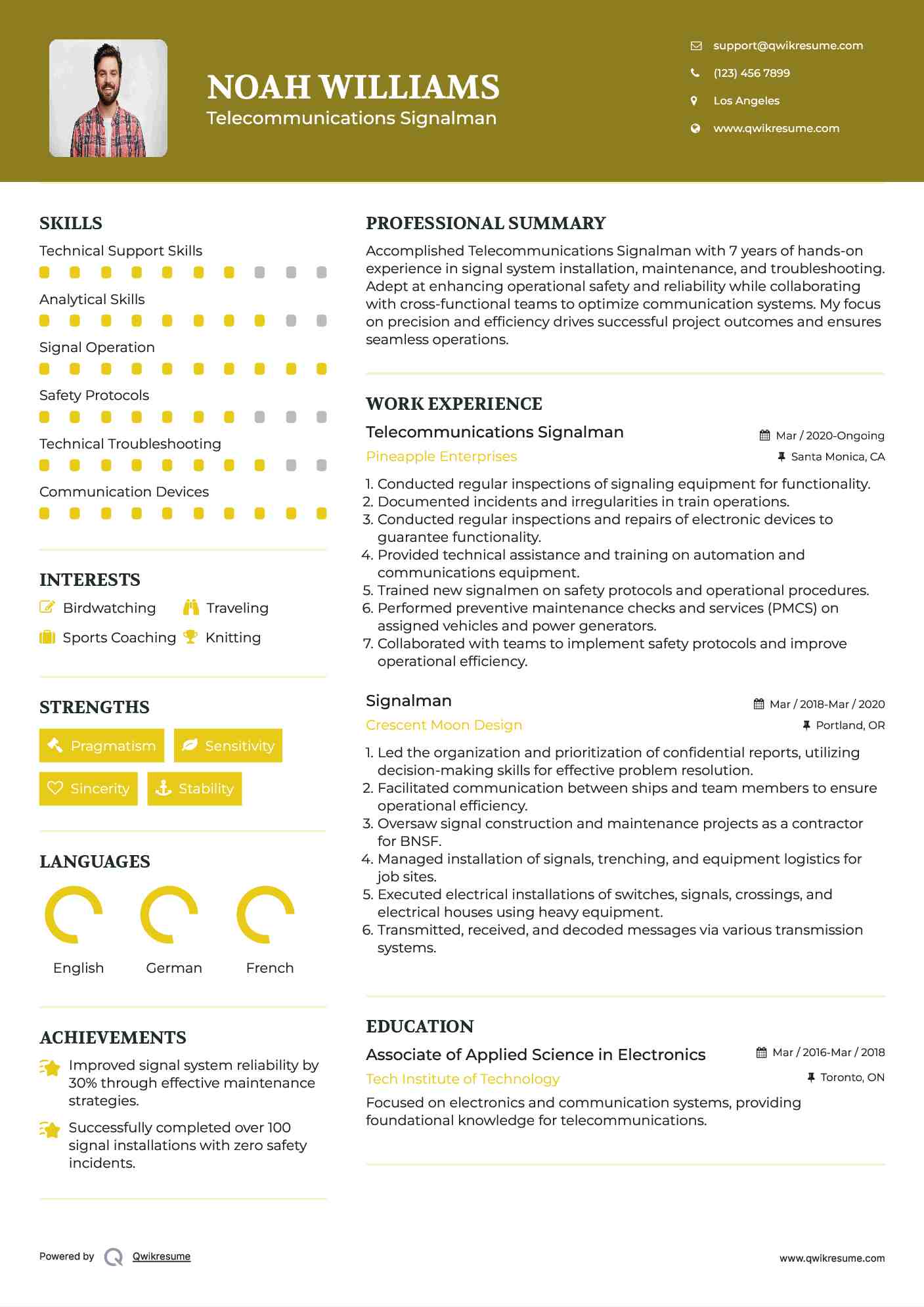 Telecommunications Signalman Resume Model