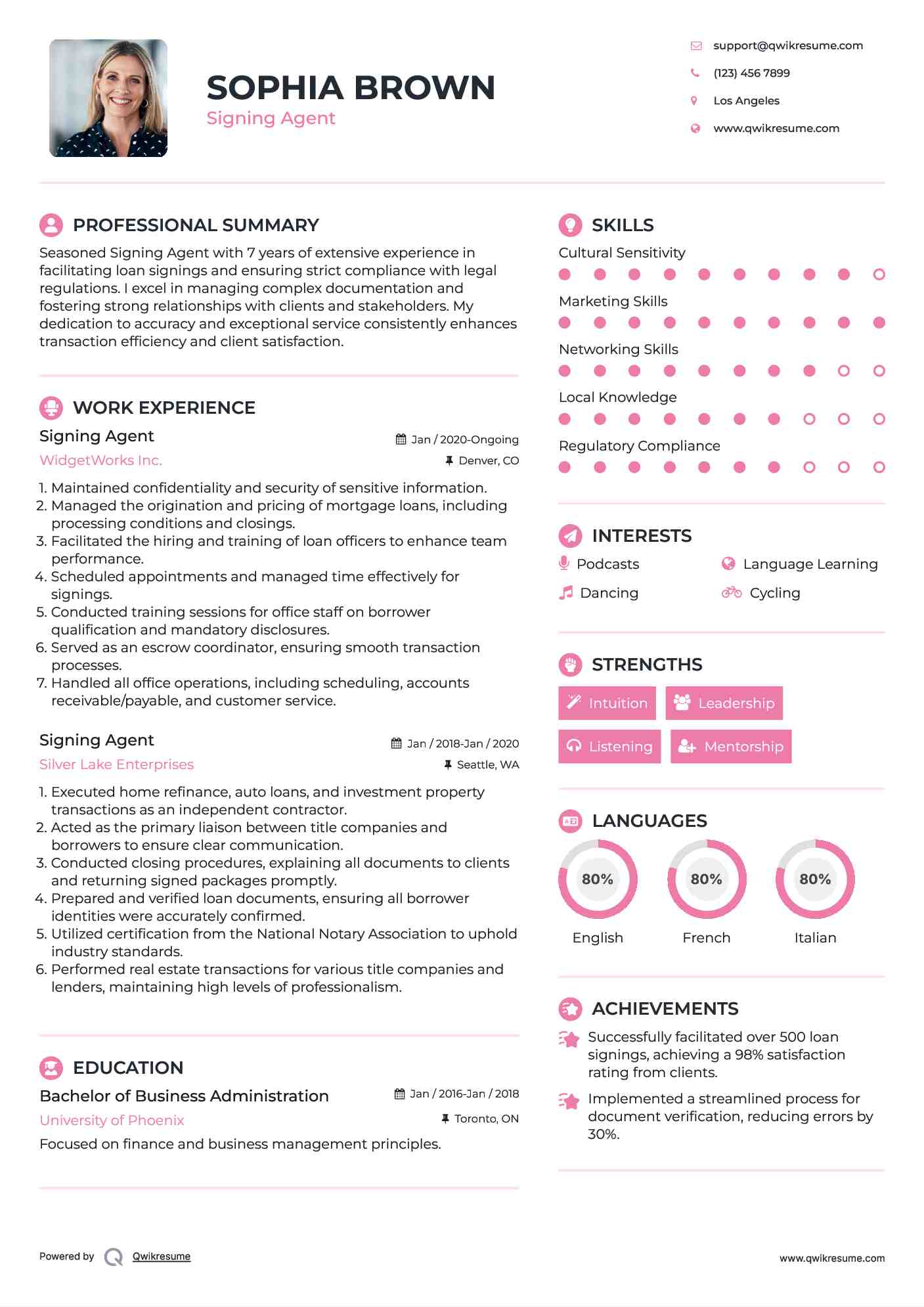 Signing Agent Resume Model