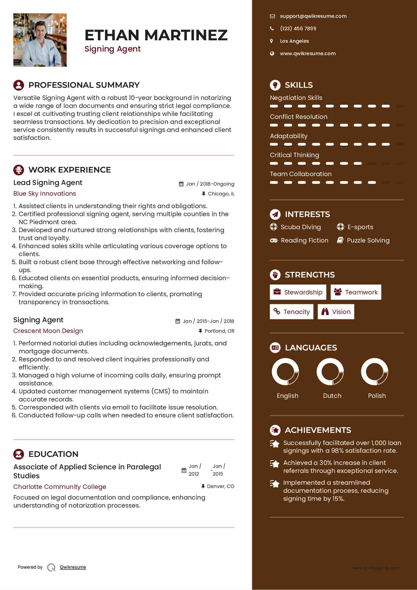Lead Signing Agent Resume Template