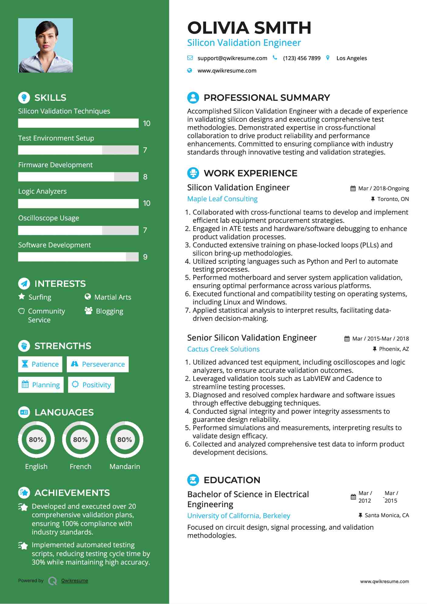 Silicon Validation Engineer Resume Format