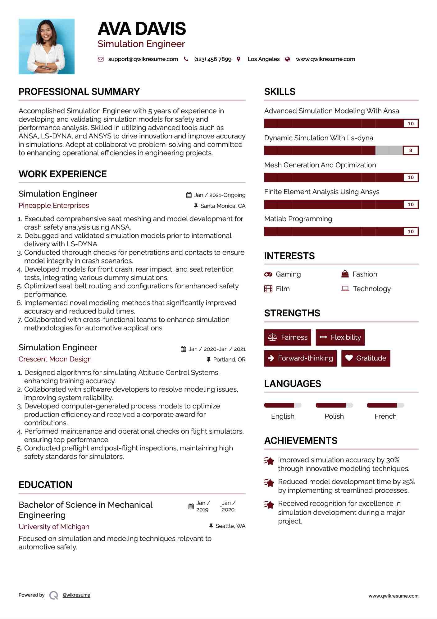 Simulation Engineer Resume Samples QwikResume