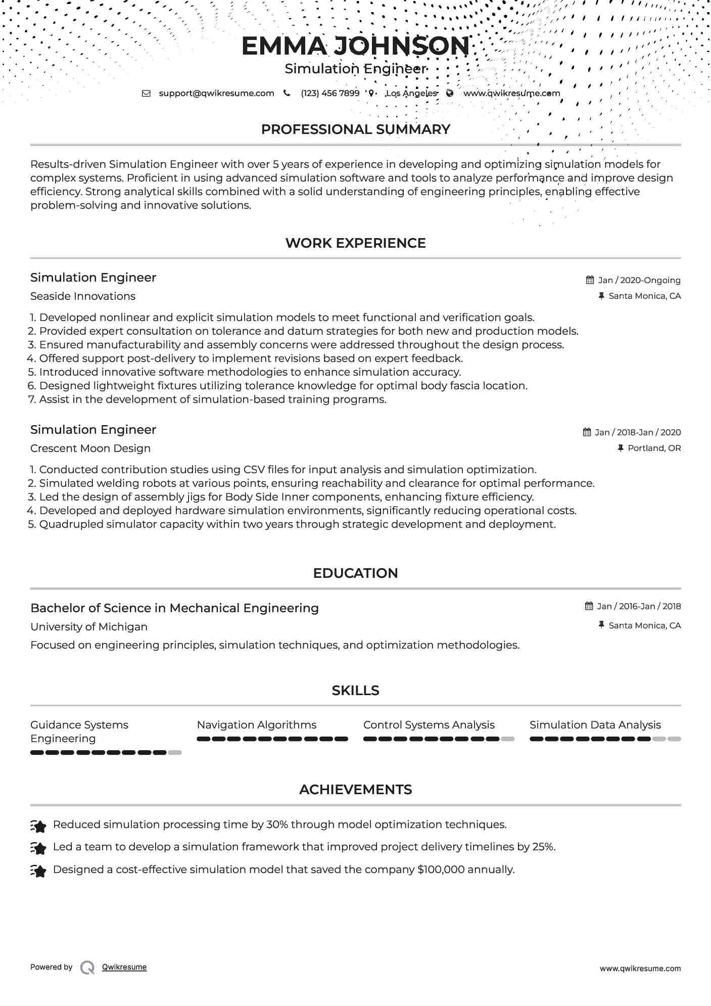 Simulation Engineer Resume Format