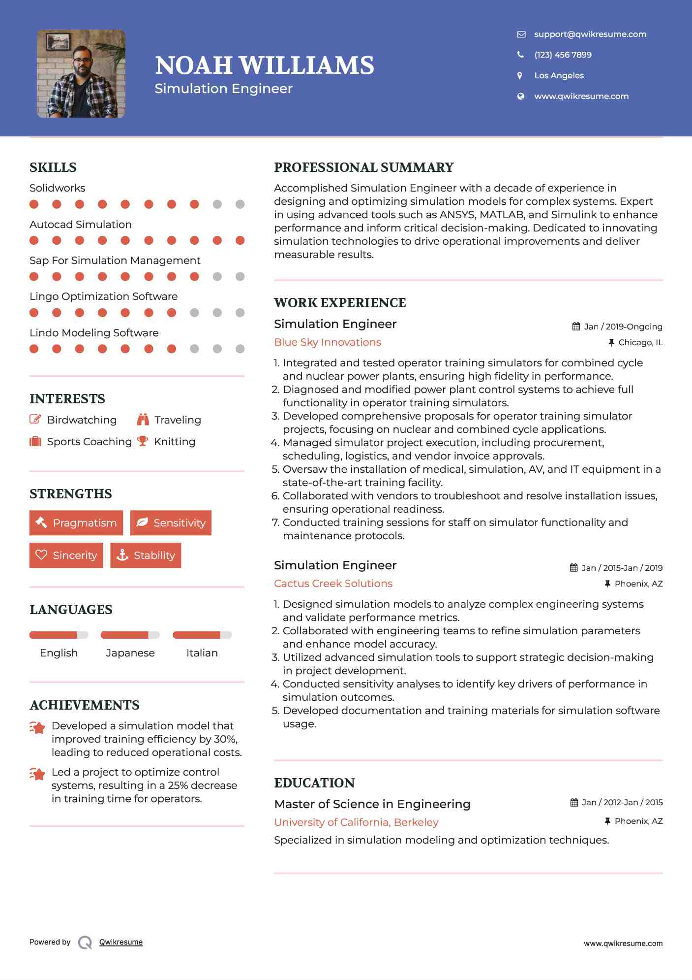 Simulation Engineer Resume Template