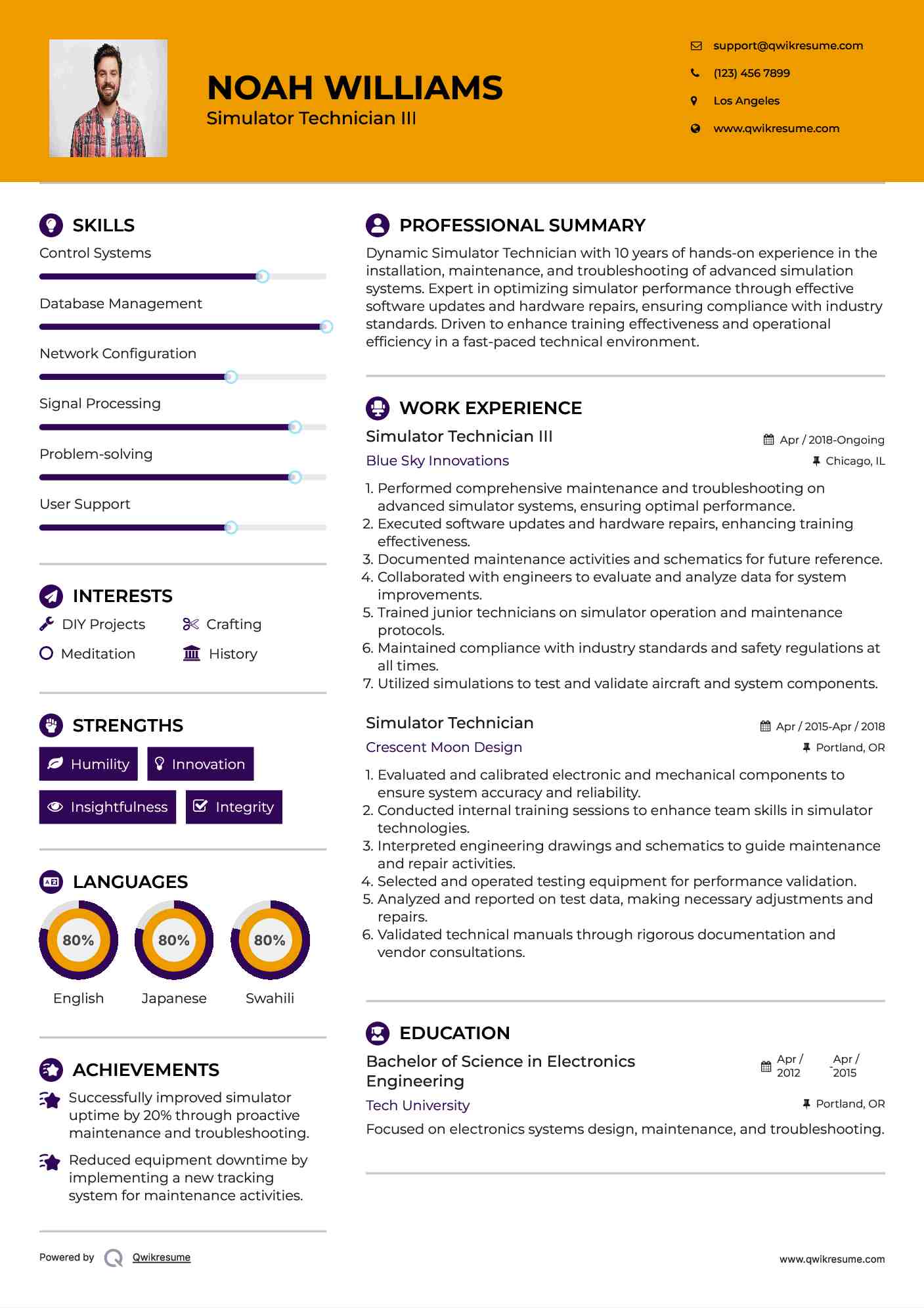 Simulator Technician III
 Resume Format
