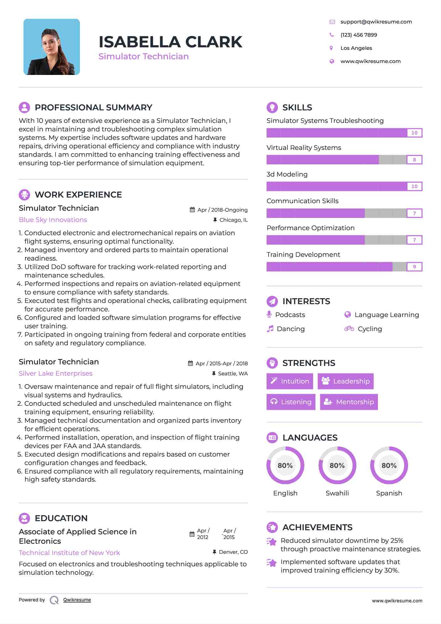 Simulator Technician Resume Format