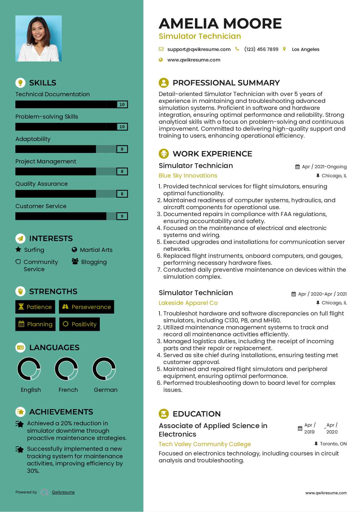 Simulator Technician Resume Template