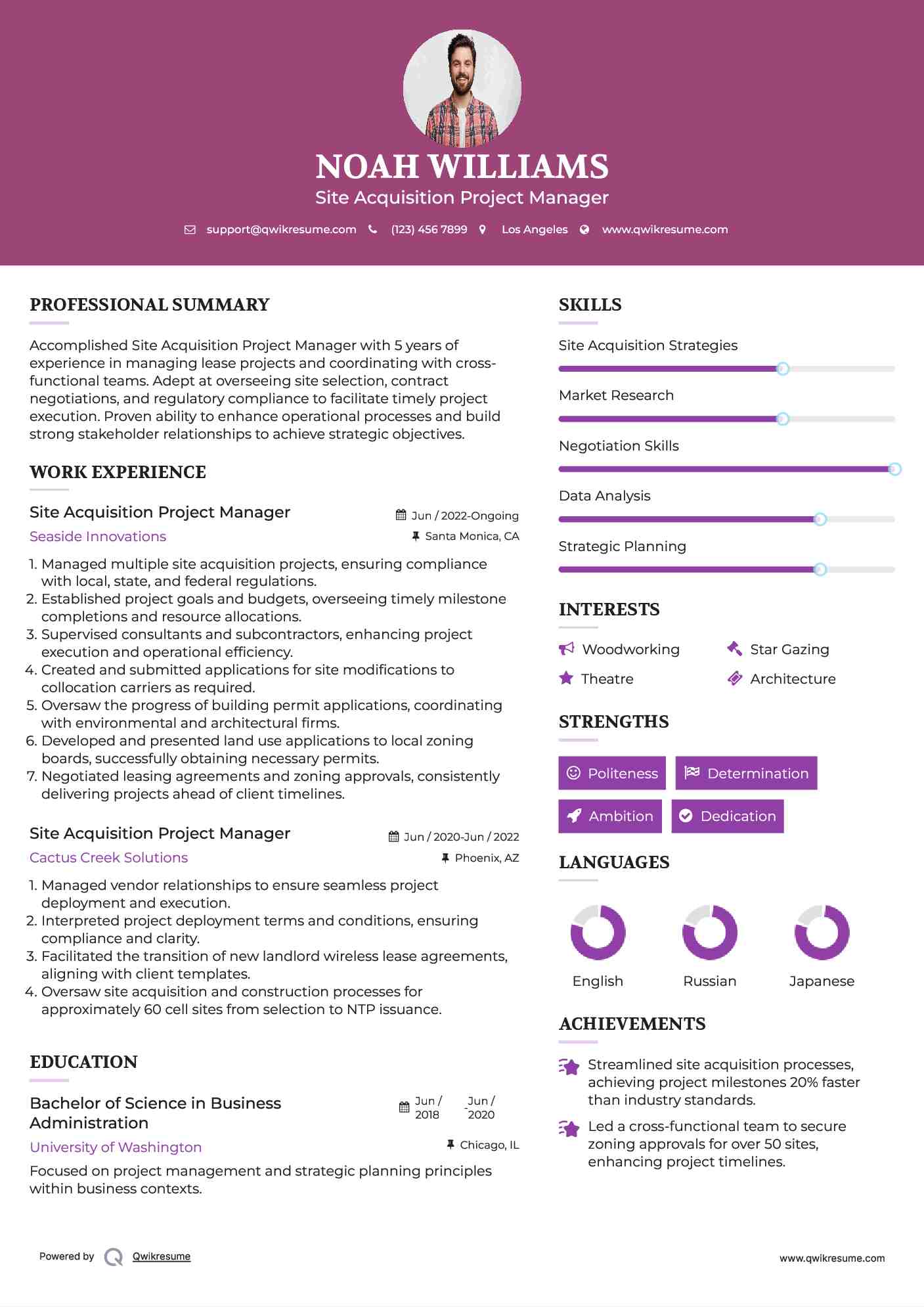 Site Acquisition Project Manager Resume Sample