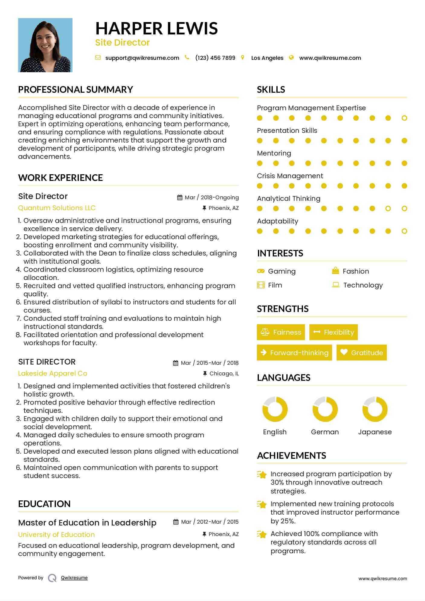 Site Director Resume Template