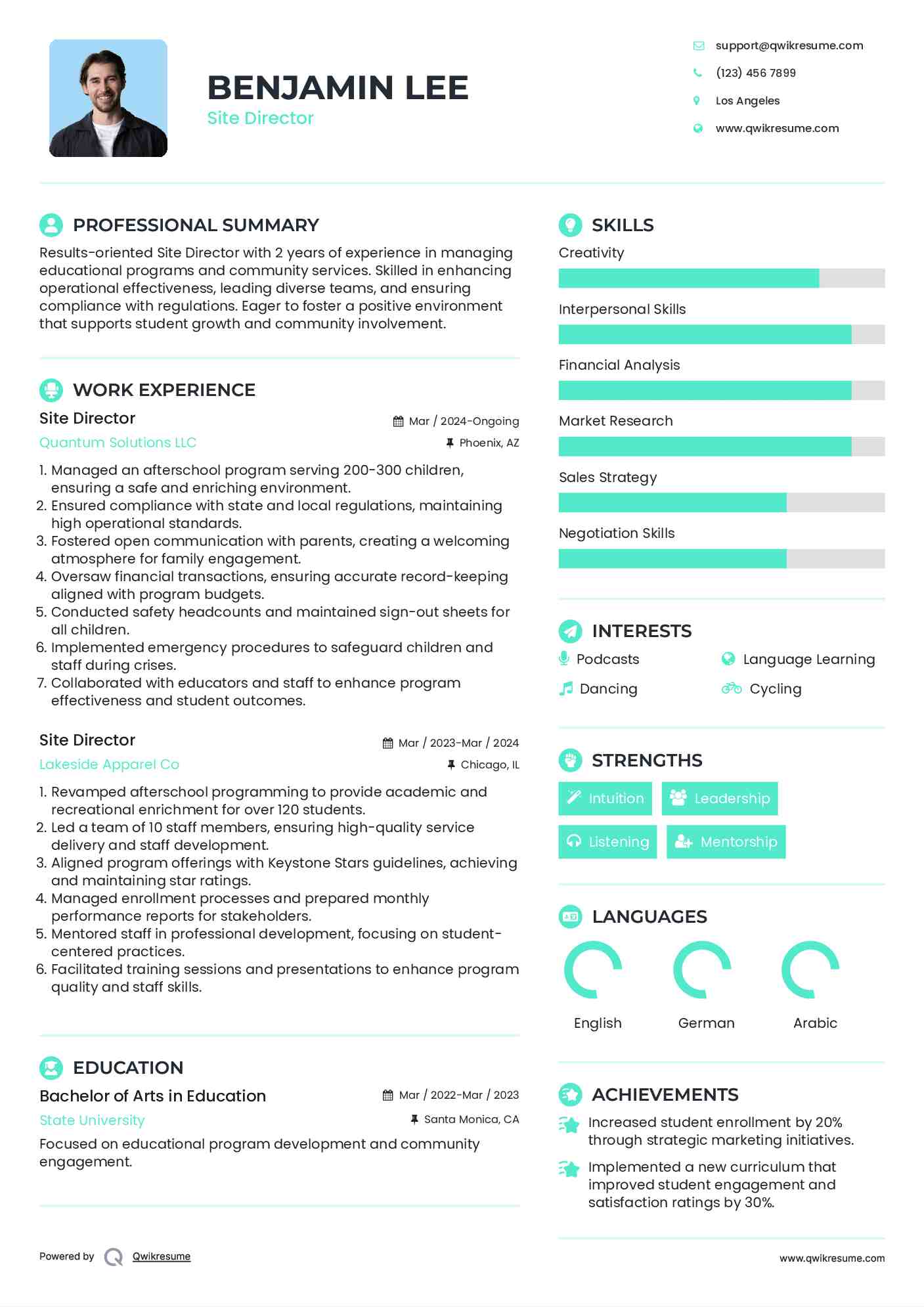 Site Director Resume Template