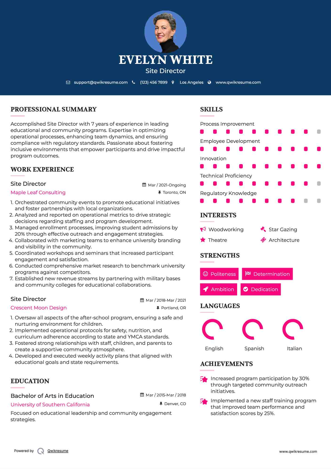 Site Director Resume Model