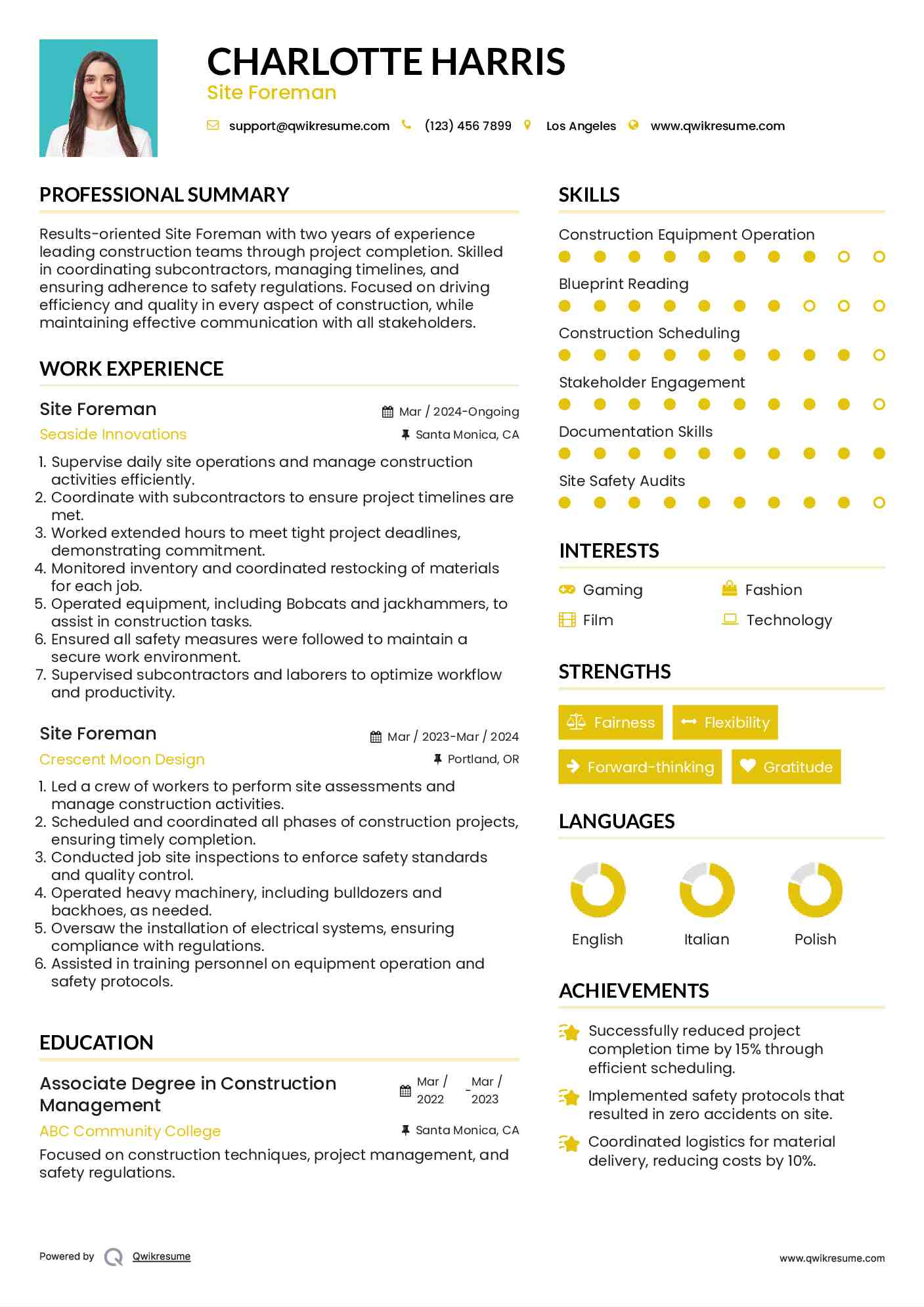 Site Foreman Resume Sample