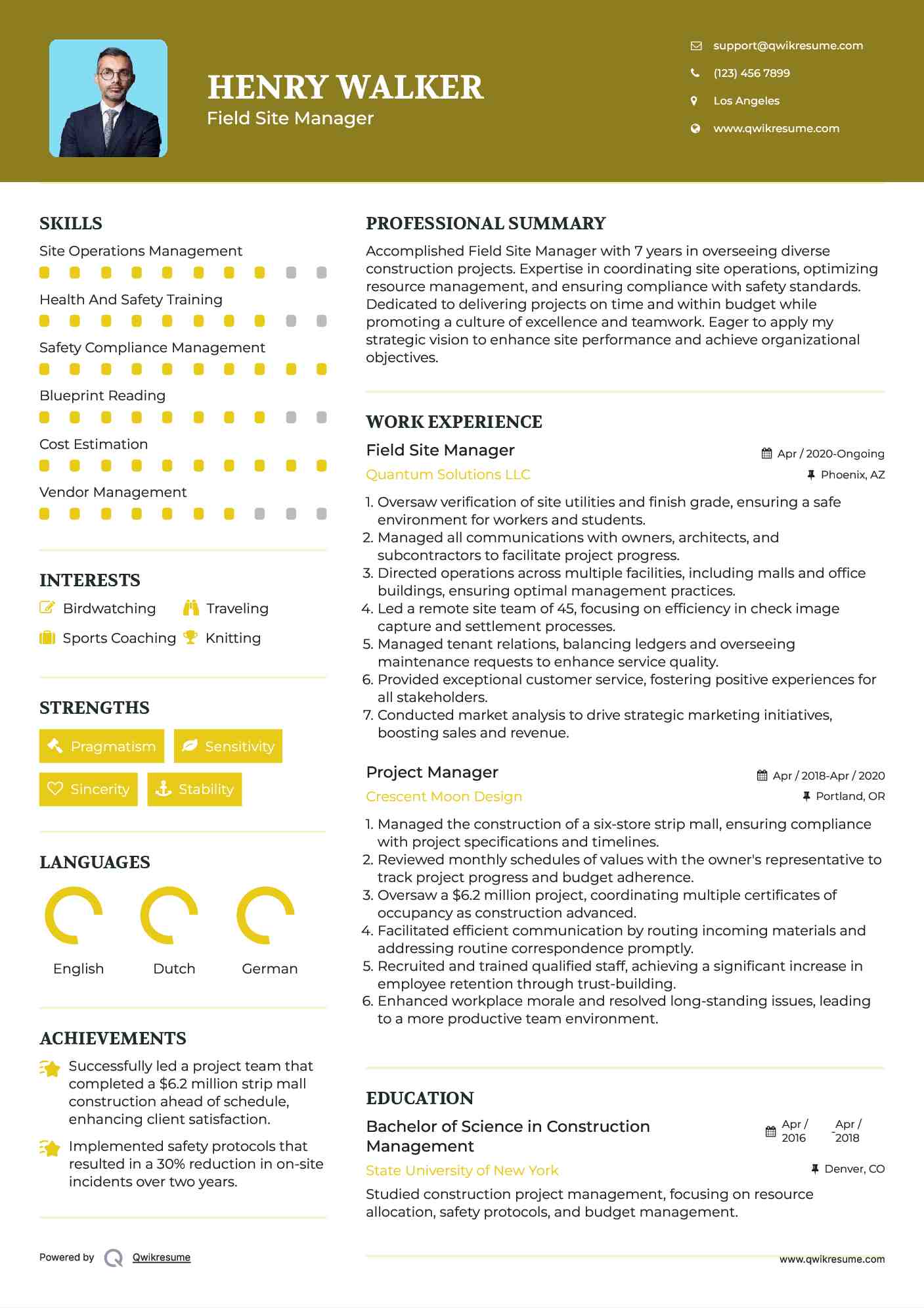 Field Site Manager Resume Format